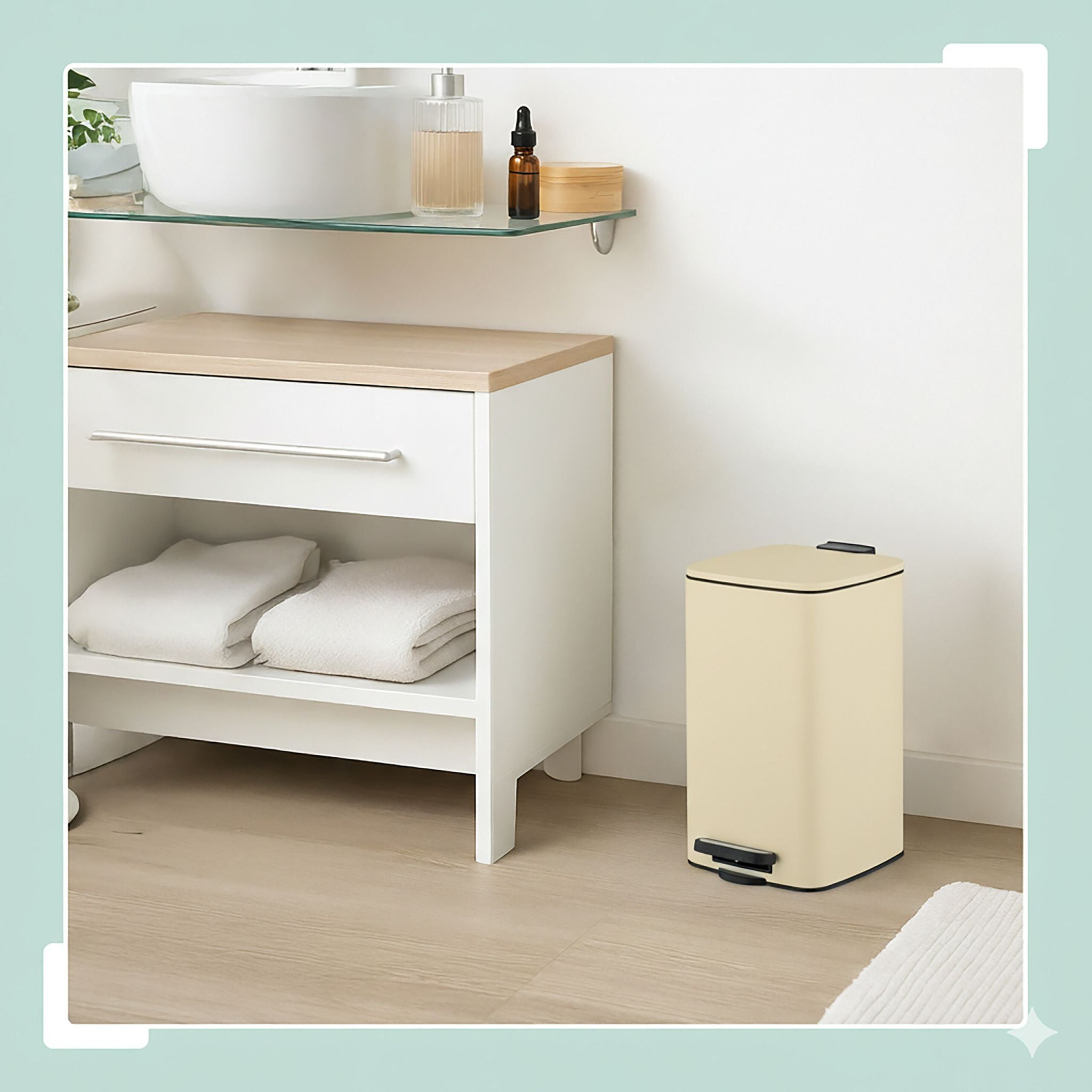 Eckiger Kosmetikeimer 8L mit Müllbeuteln Beige-Schwarz