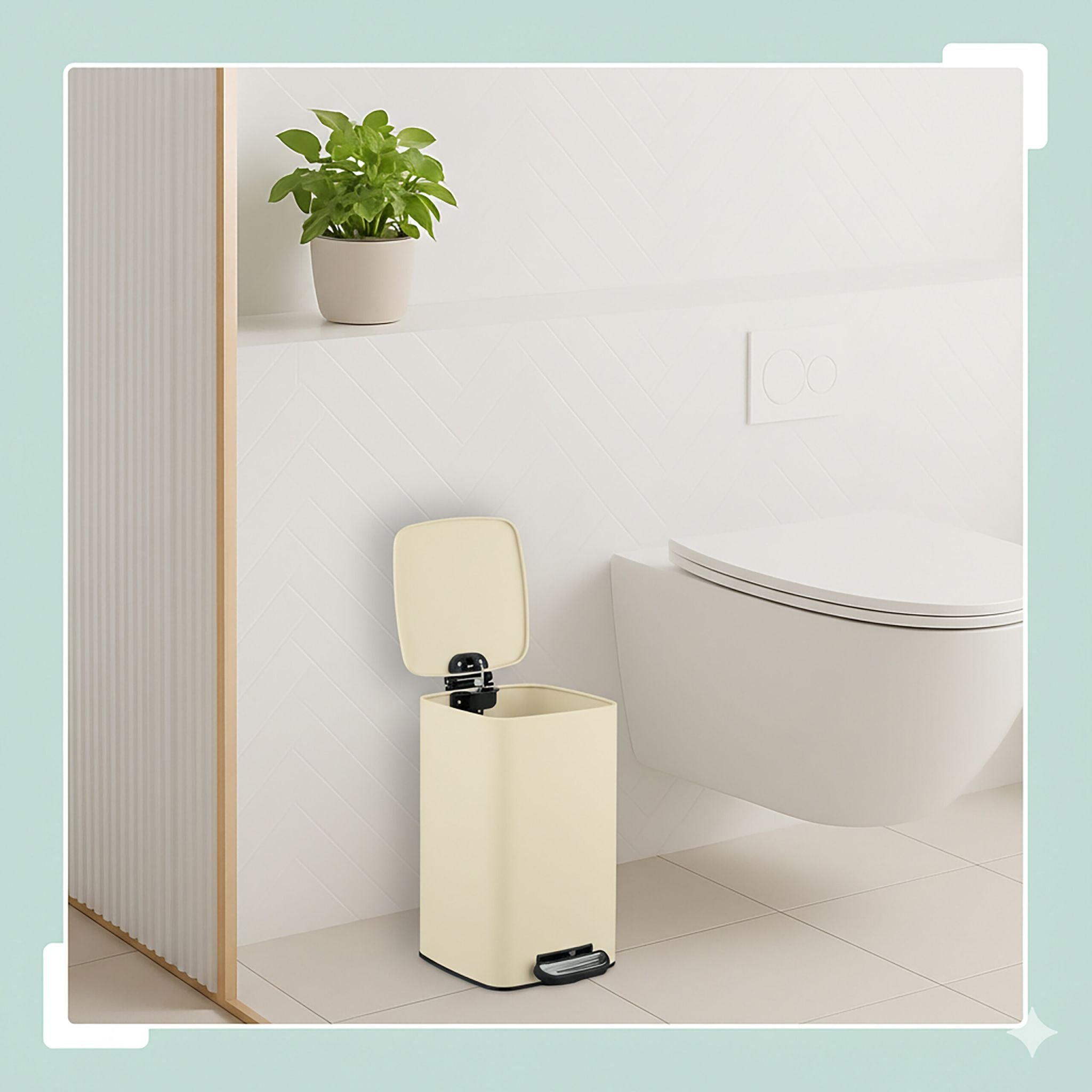 Eckiger Kosmetikeimer 8L mit Müllbeuteln Beige-Schwarz