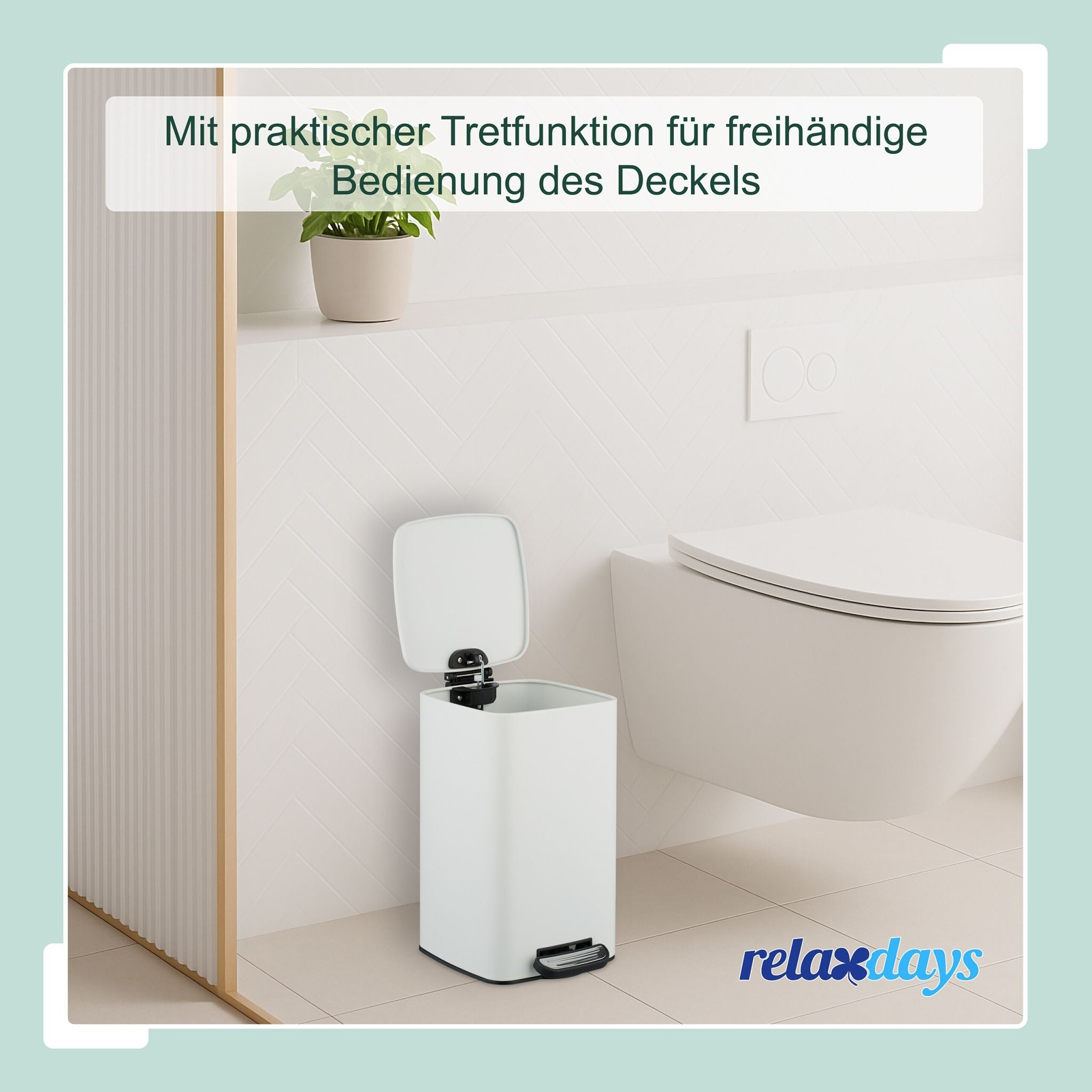 Eckiger Kosmetikeimer 8L mit Müllbeuteln Weiss-Schwarz