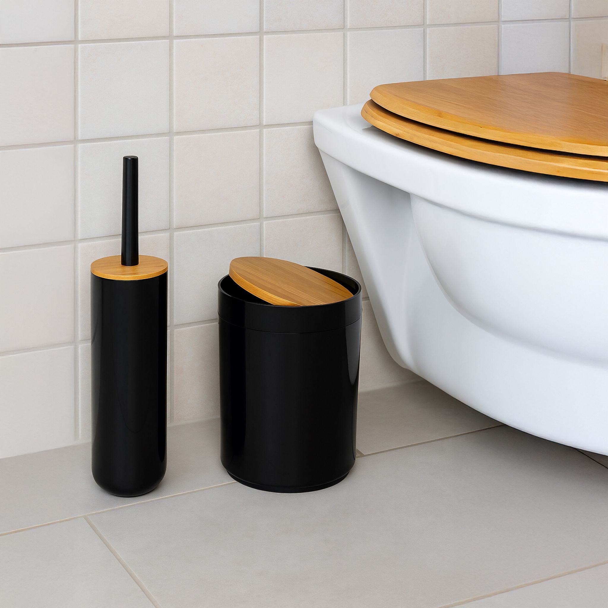 Badezimmer-Set 7-tlg. Hellbraun-Schwarz
