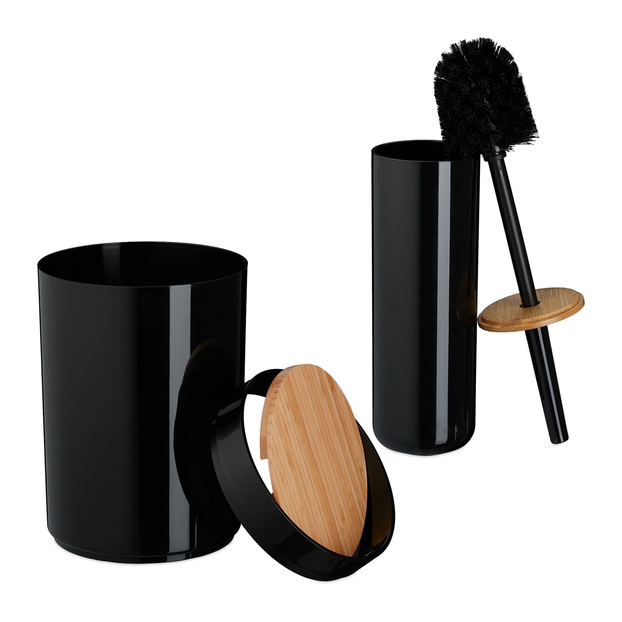 Badezimmer-Set 7-tlg. Hellbraun-Schwarz