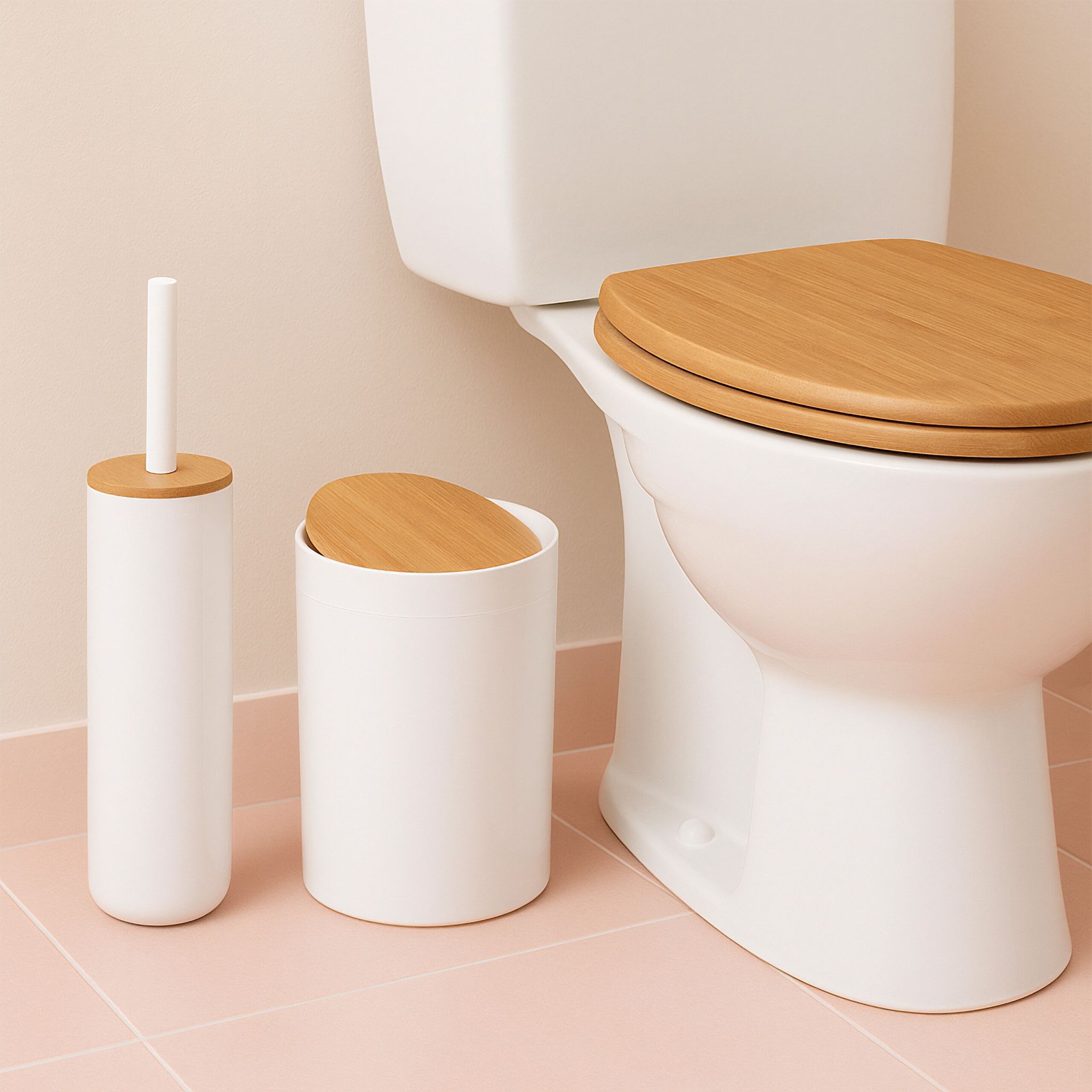 Badezimmer-Set 7-tlg. Weiss-Hellbraun