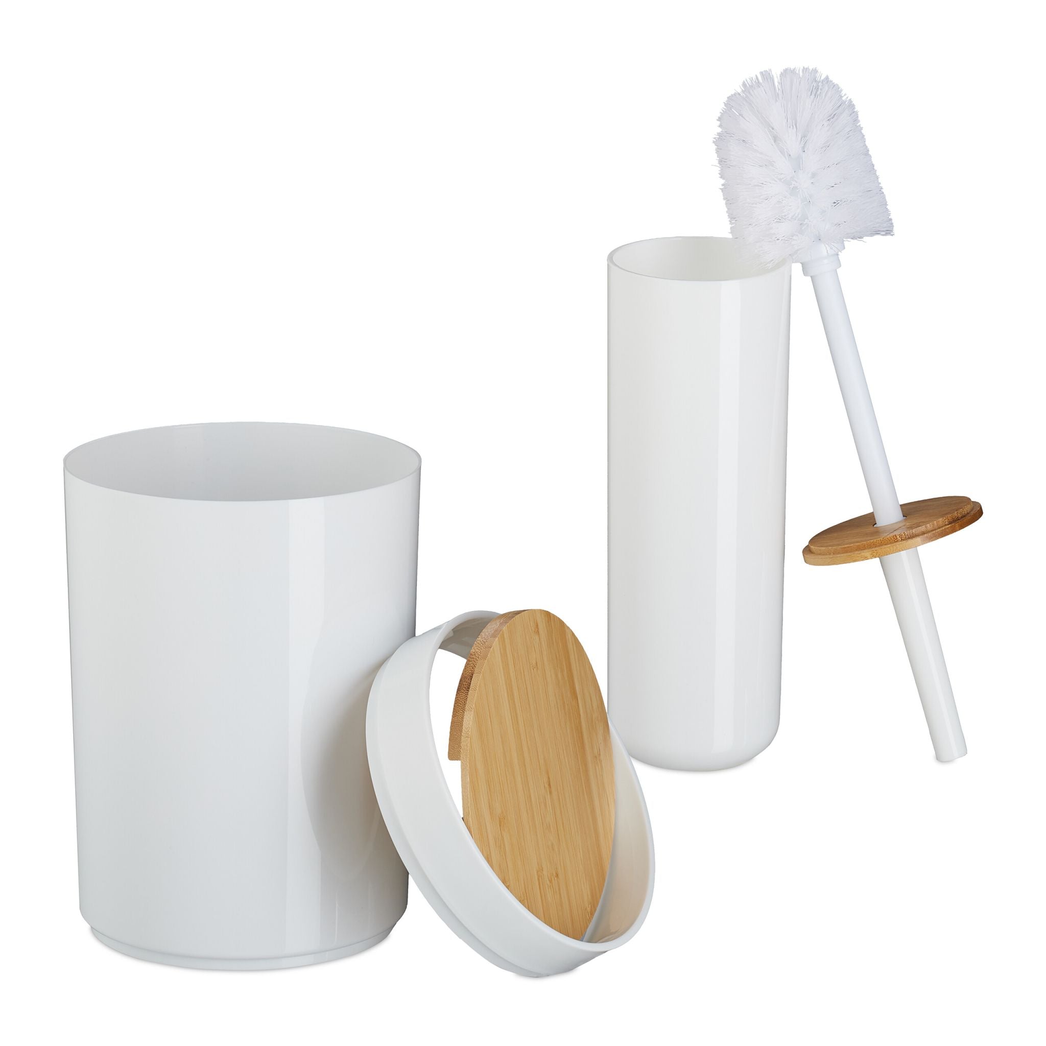 Badezimmer-Set 7-tlg. Weiss-Hellbraun