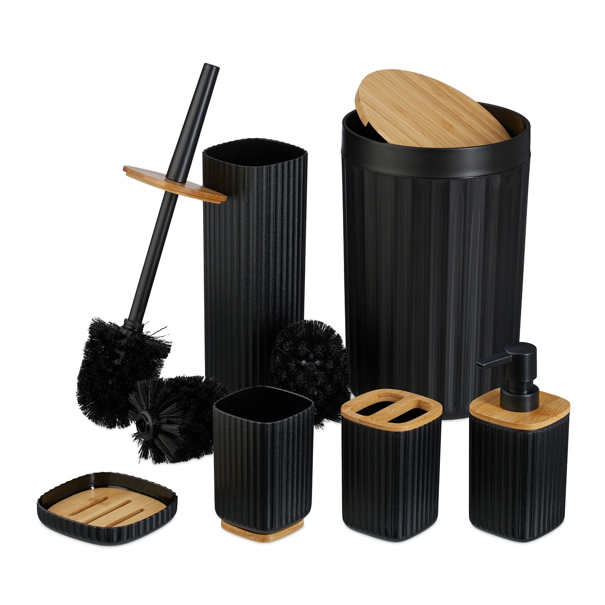 Badezimmer-Set 6-tlg. Hellbraun-Schwarz von Relaxdays