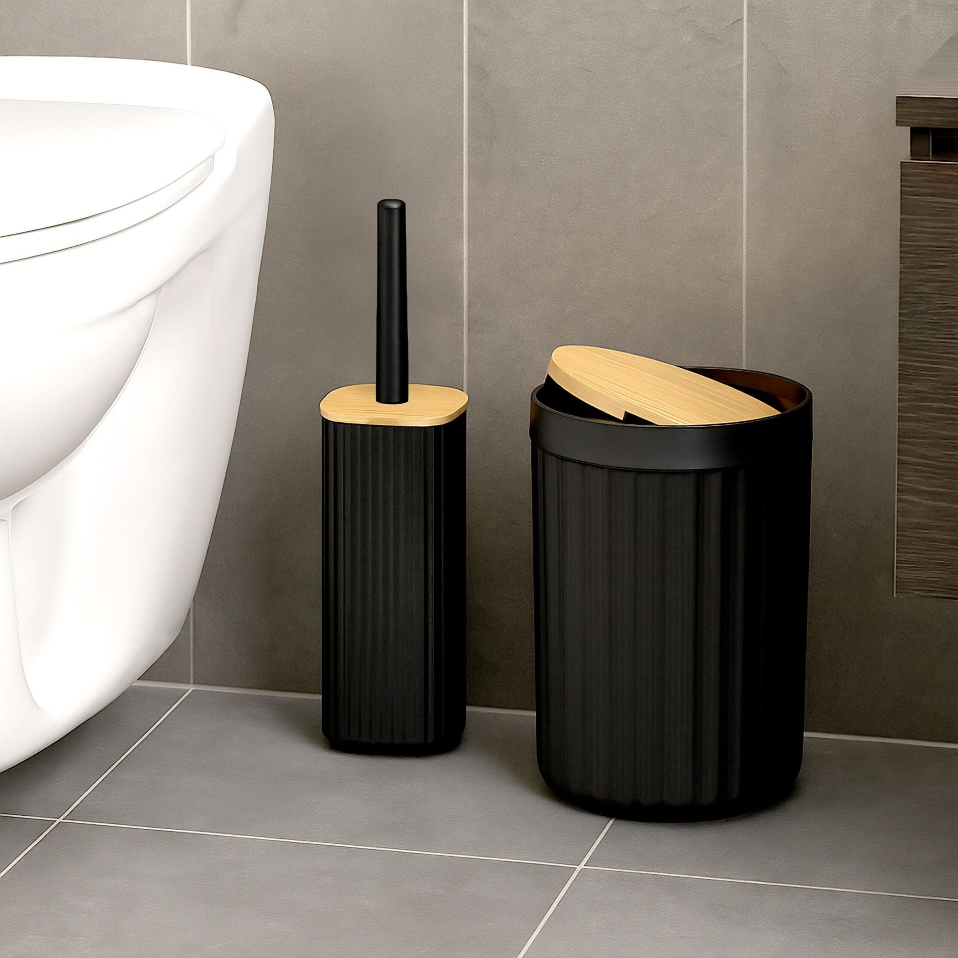 Badezimmer-Set 6-tlg. Hellbraun-Schwarz von Relaxdays