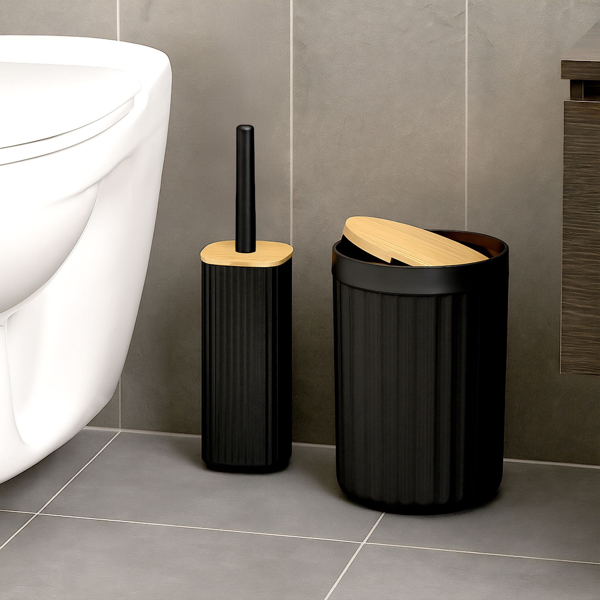 Badezimmer-Set 6-tlg. Hellbraun-Schwarz von Relaxdays