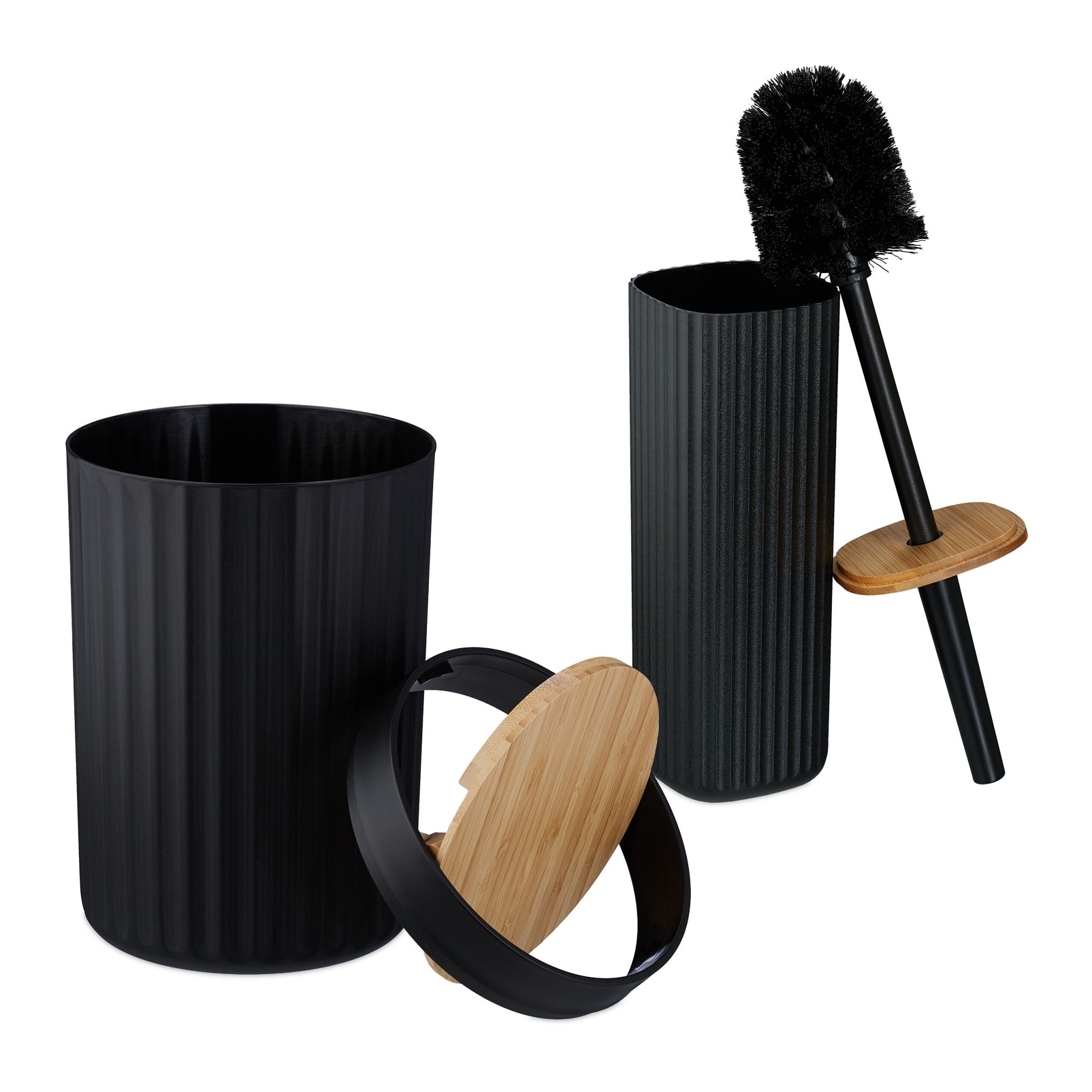 Badezimmer-Set 6-tlg. Hellbraun-Schwarz von Relaxdays