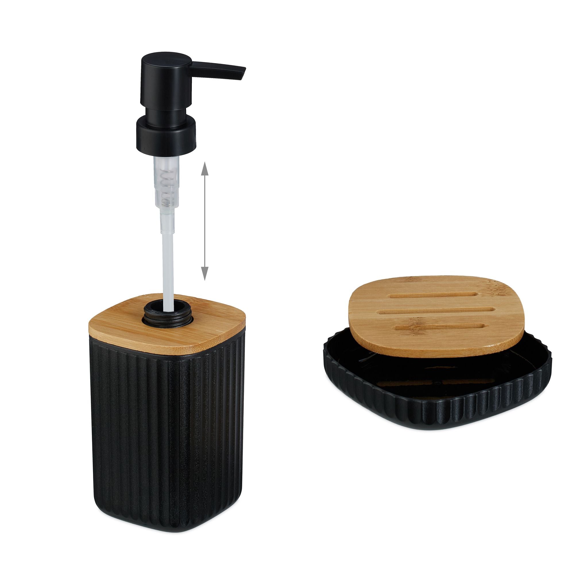 Badezimmer-Set 6-tlg. Hellbraun-Schwarz von Relaxdays