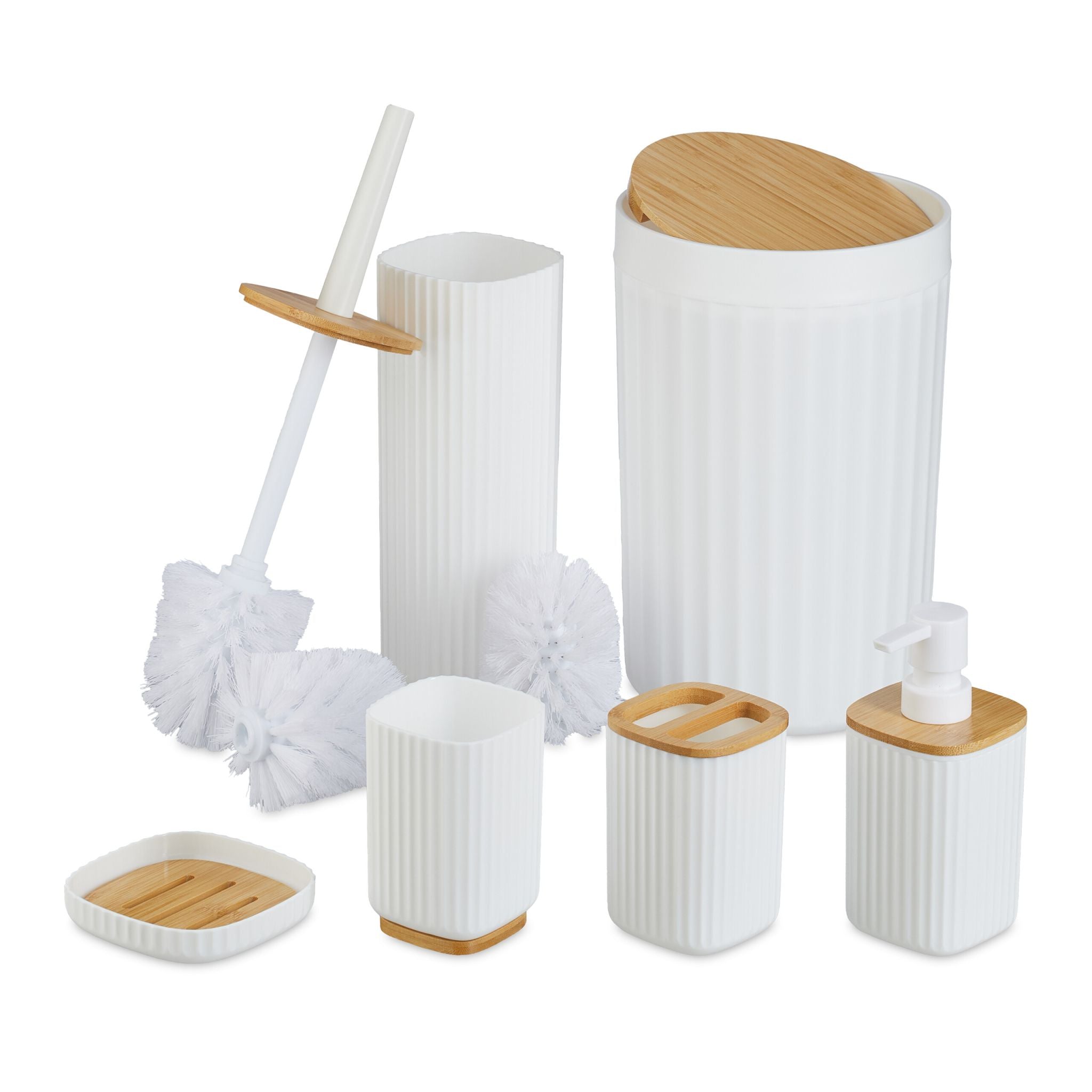 Badezimmer-Set 6-tlg. Weiss-Hellbraun von Relaxdays