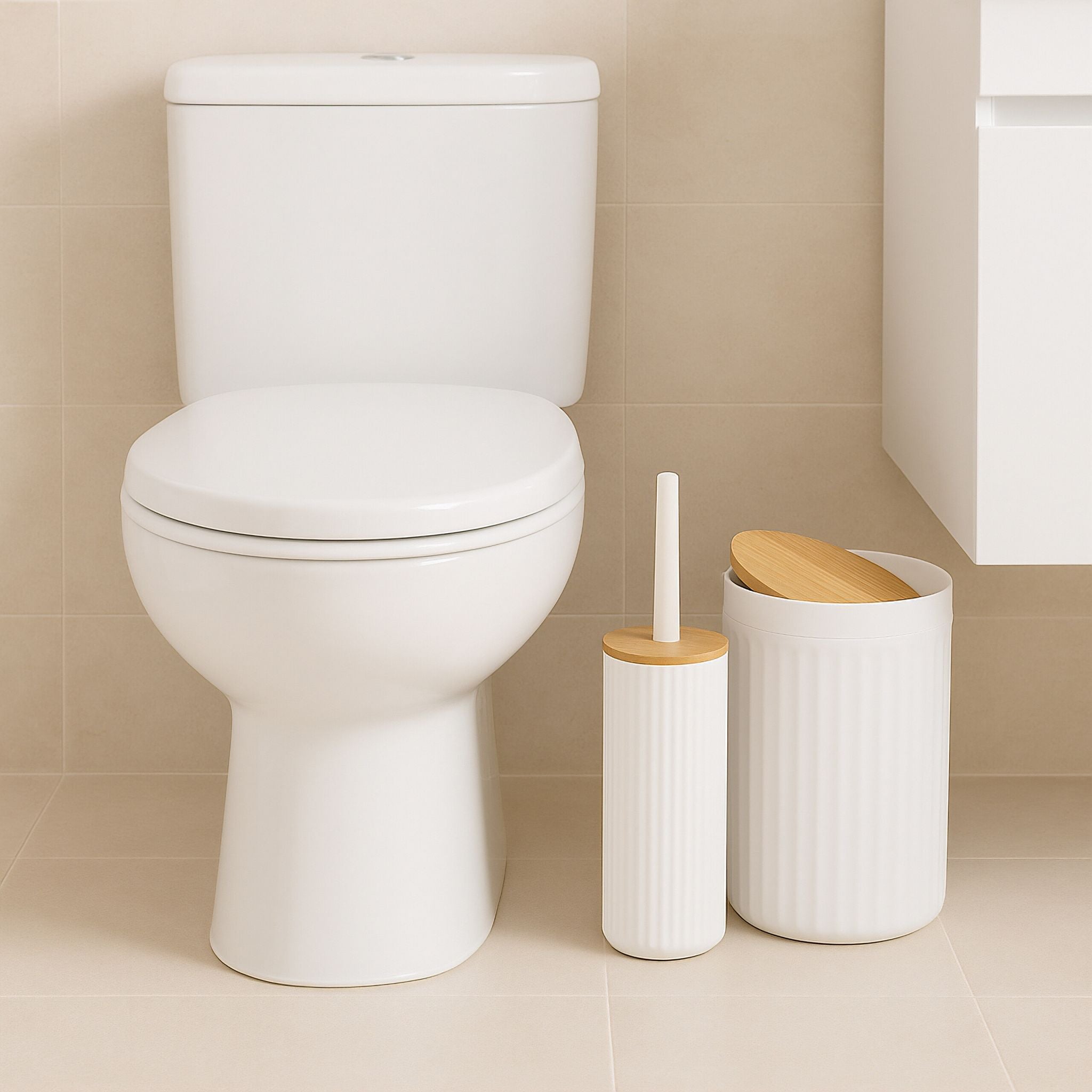 Badezimmer-Set 6-tlg. Weiss-Hellbraun von Relaxdays