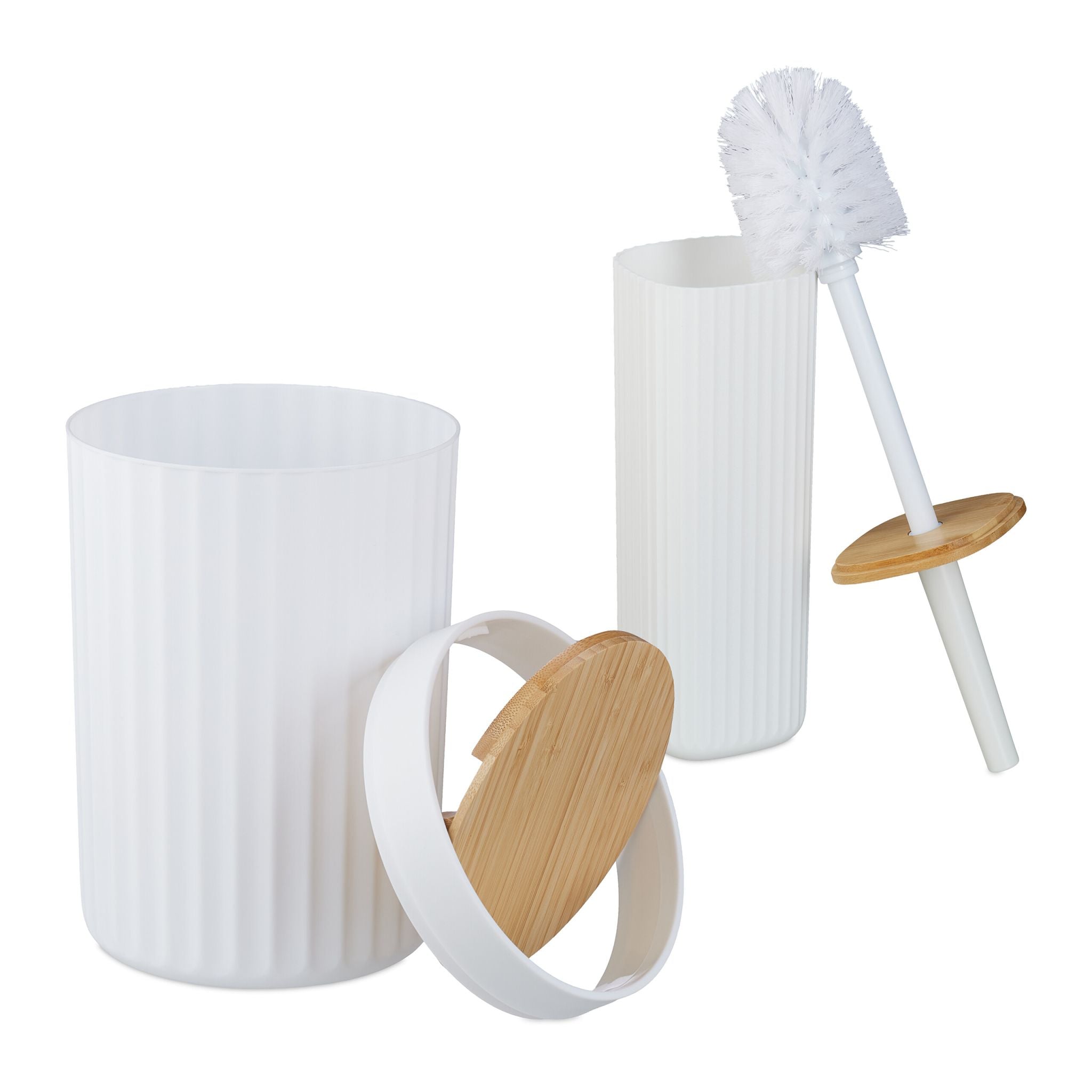Badezimmer-Set 6-tlg. Weiss-Hellbraun von Relaxdays