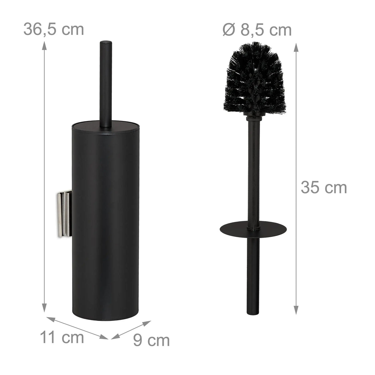 Toilettenbürste zur Wandmontage Schwarz-Silber von Relaxdays
