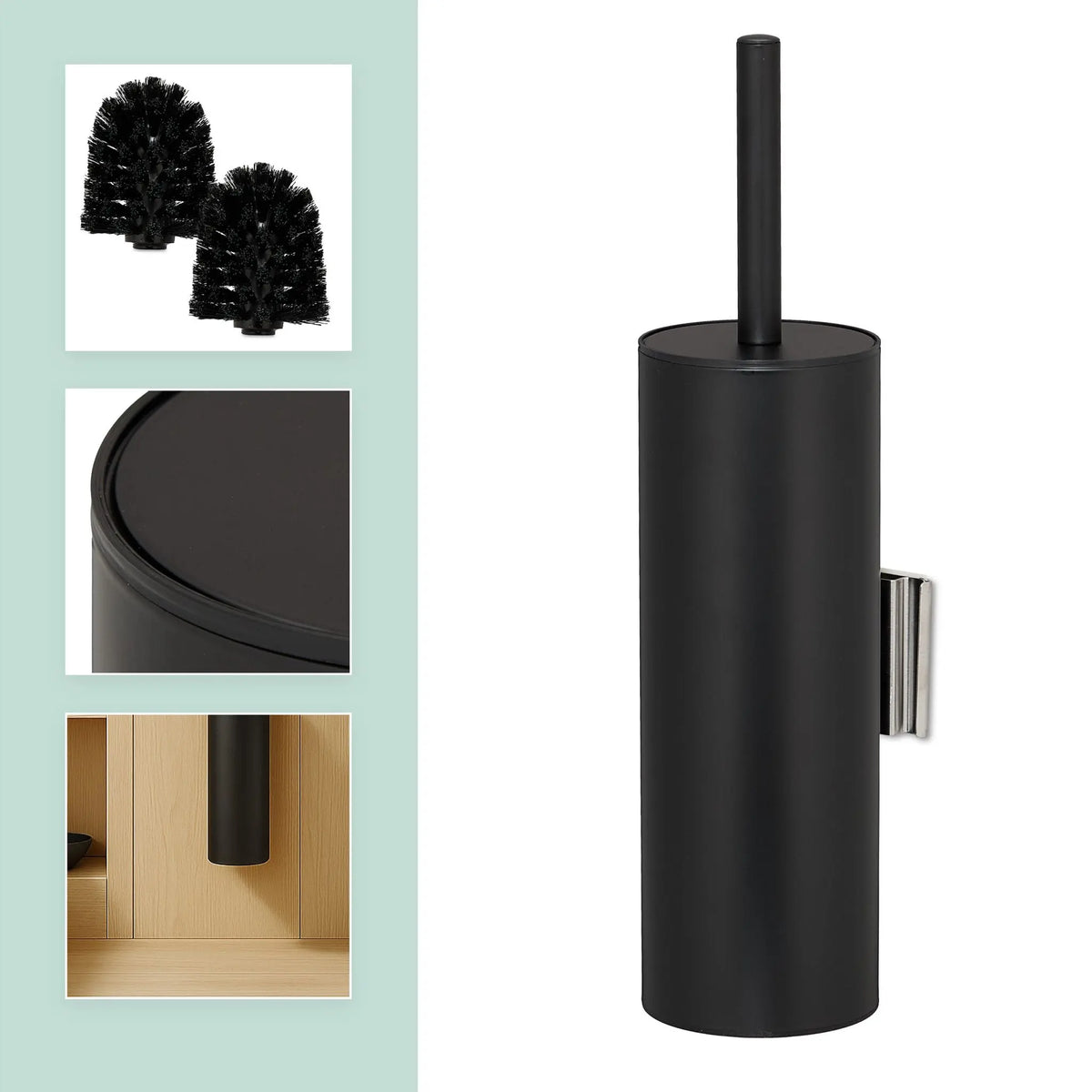 Toilettenbürste zur Wandmontage Schwarz-Silber von Relaxdays