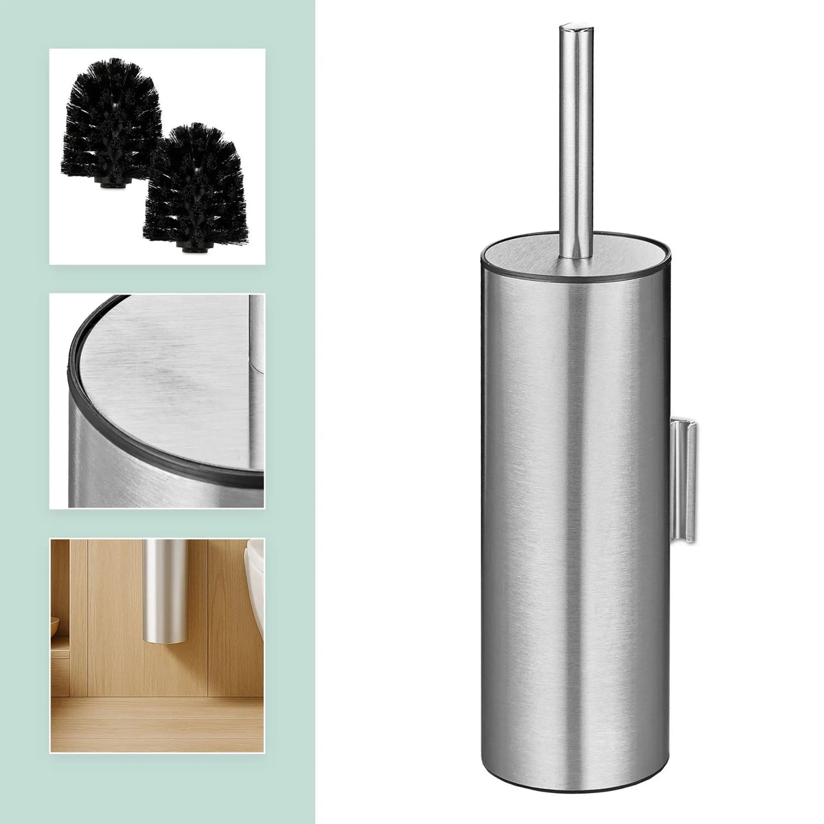 Toilettenbürste zur Wandmontage Schwarz-Silber von Relaxdays