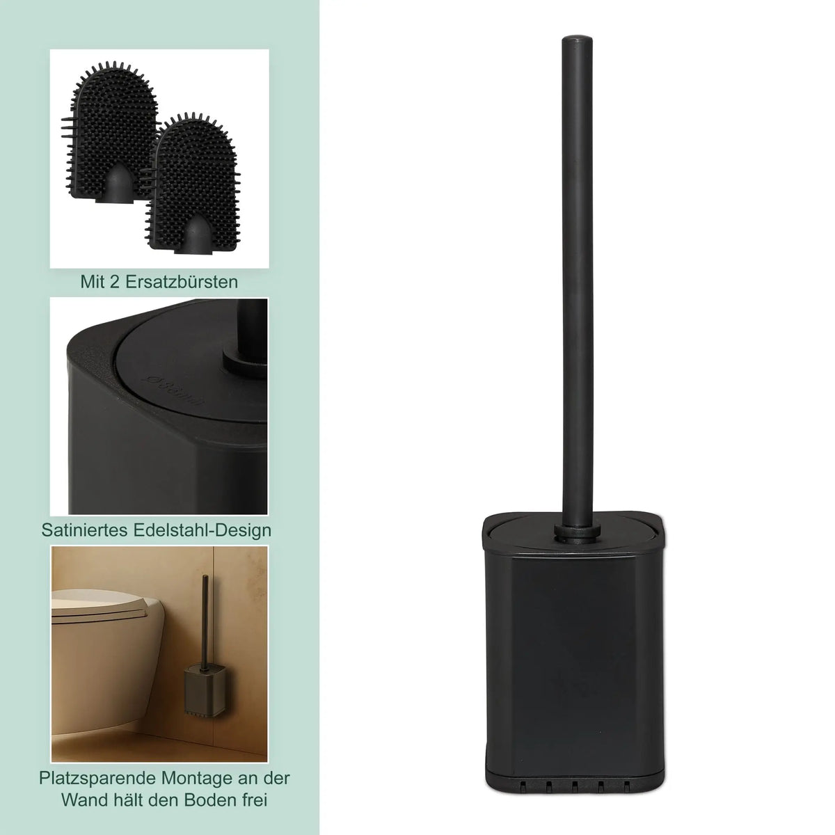 Flache Toilettenbürste zur Wandmontage Schwarz von Relaxdays