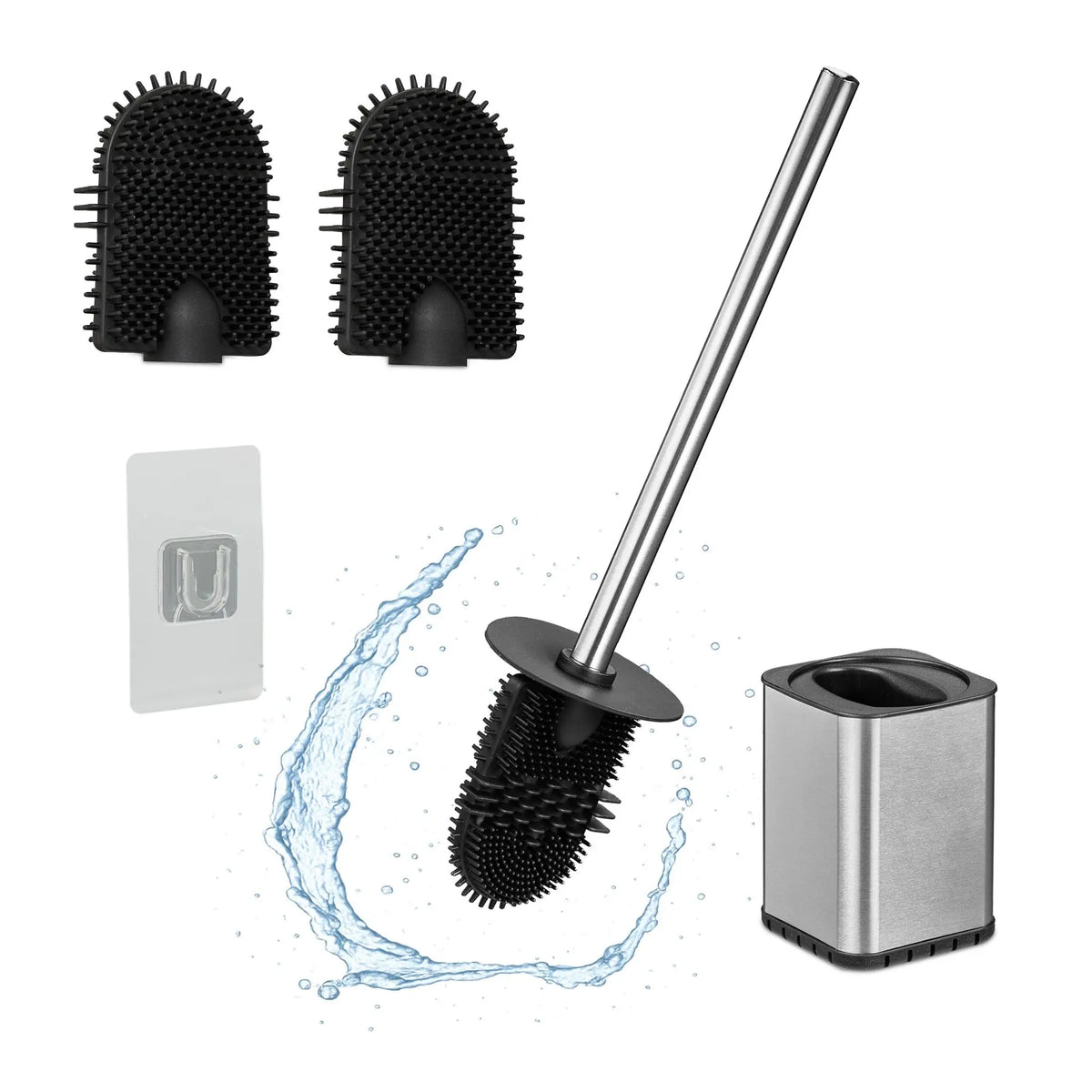 Flache Toilettenbürste zur Wandmontage Schwarz-Silber von Relaxdays