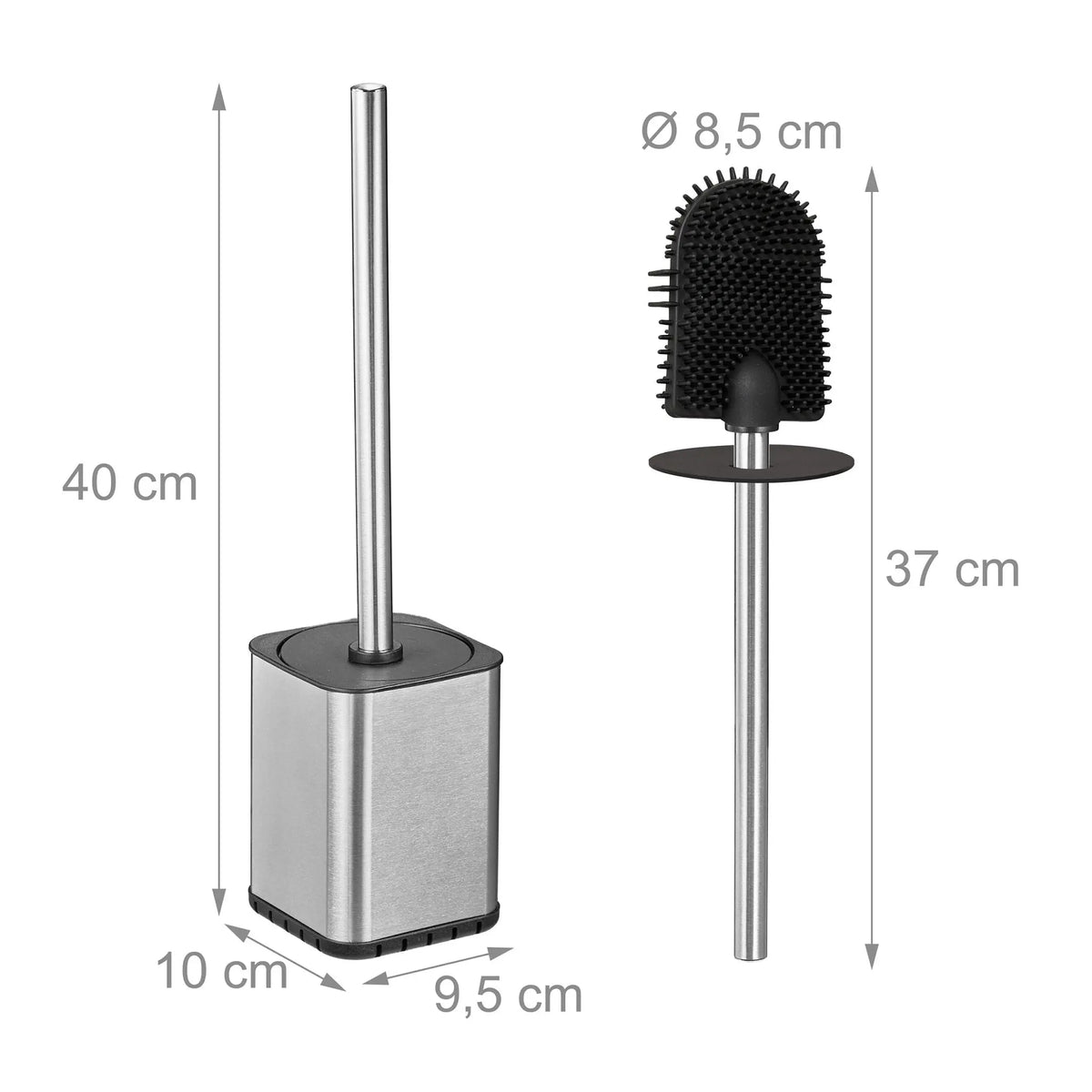 Flache Toilettenbürste zur Wandmontage Schwarz-Silber von Relaxdays