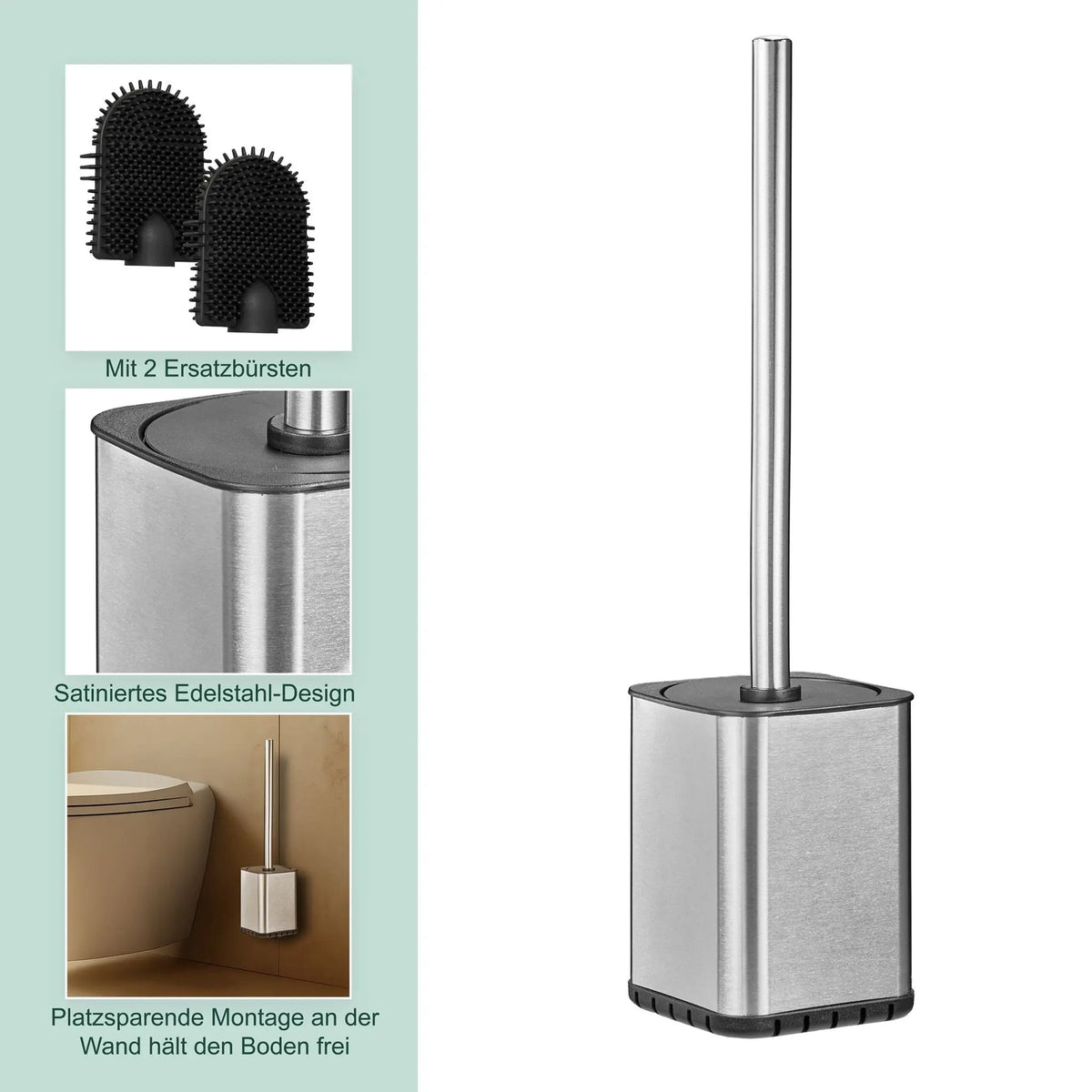 Flache Toilettenbürste zur Wandmontage Schwarz-Silber von Relaxdays