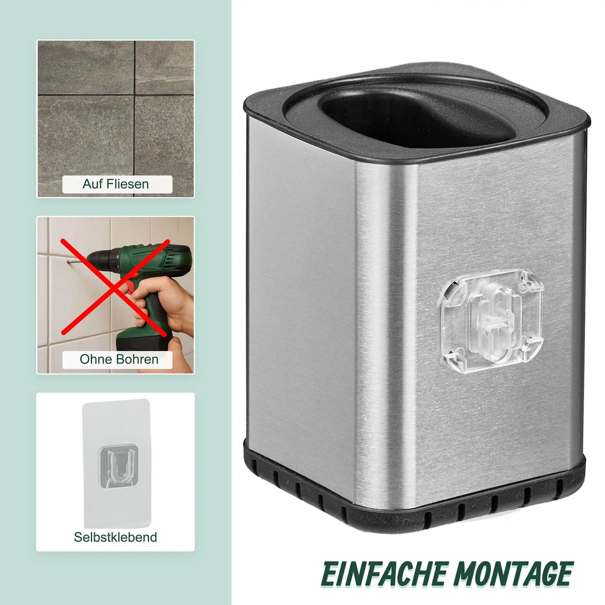Flache Toilettenbürste zur Wandmontage Schwarz-Silber von Relaxdays