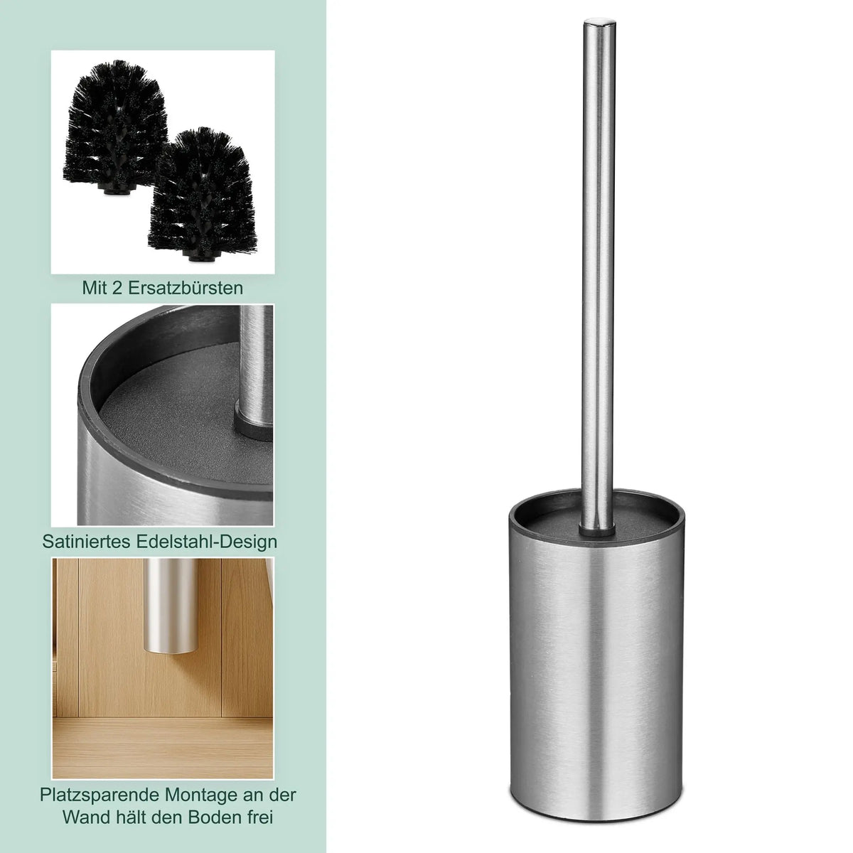 Toilettenbürste zur Wandmontage Schwarz-Silber von Relaxdays