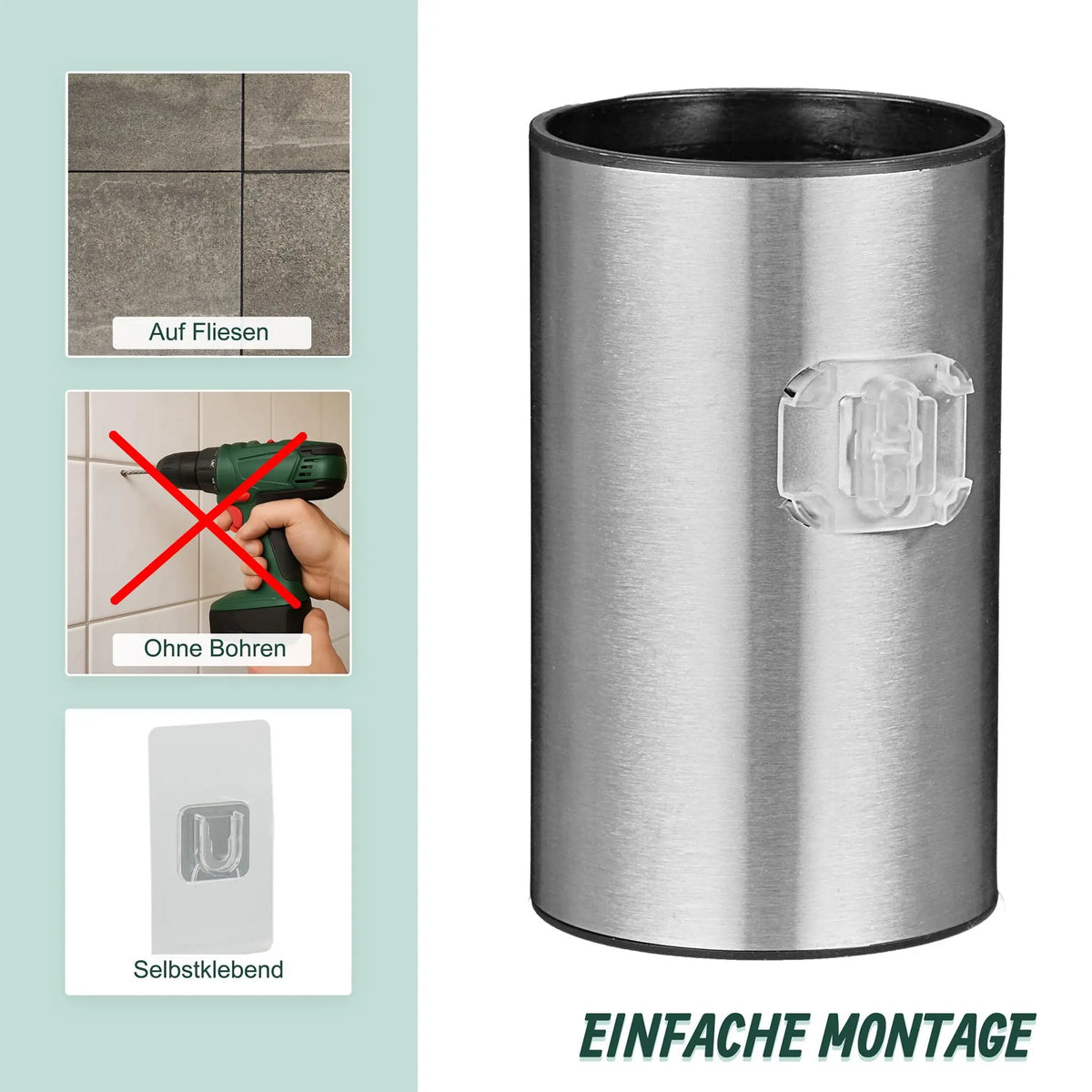 Toilettenbürste zur Wandmontage Schwarz-Silber von Relaxdays