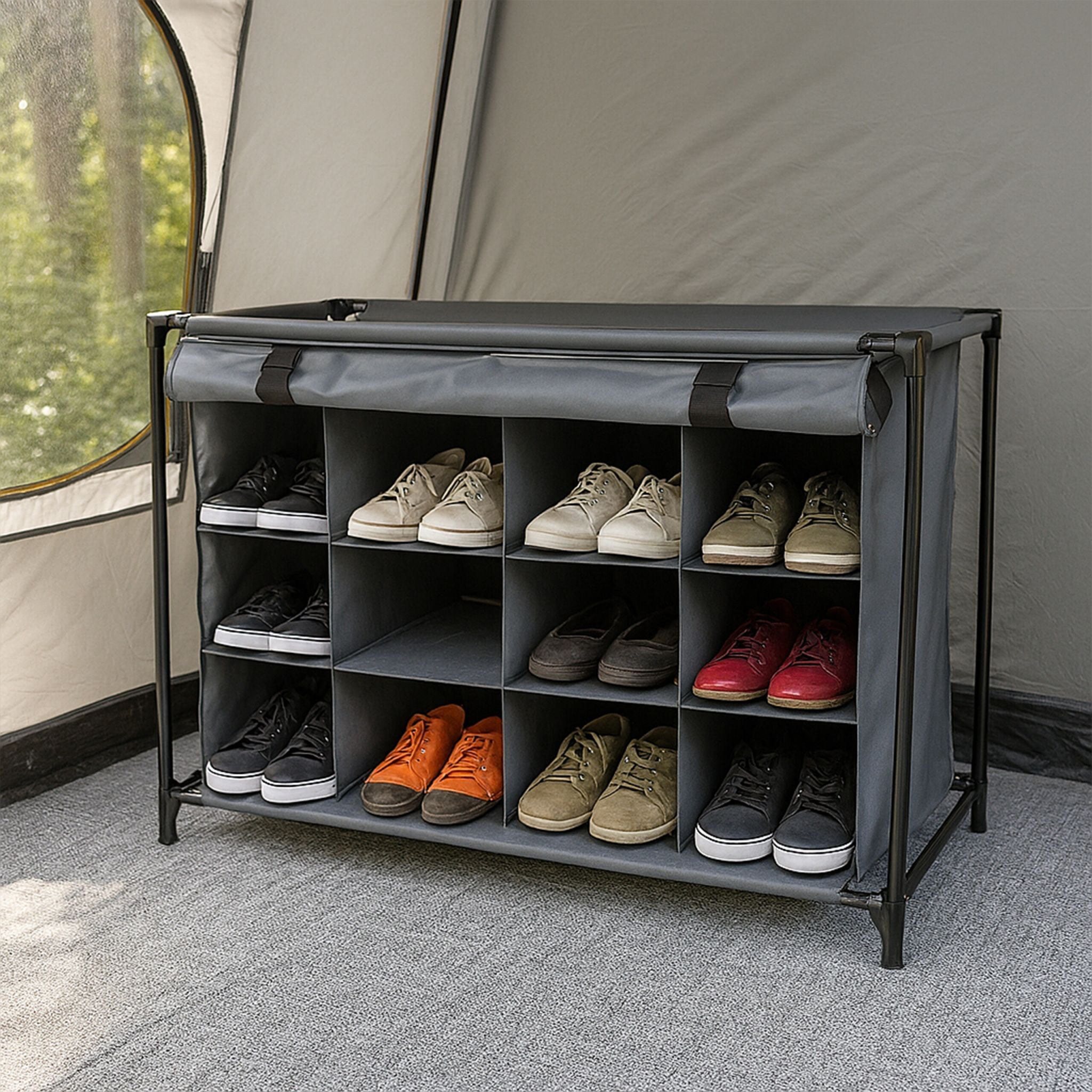 Camping-Schuhregal 16 Fächer Schwarz-Grau von Relaxdays