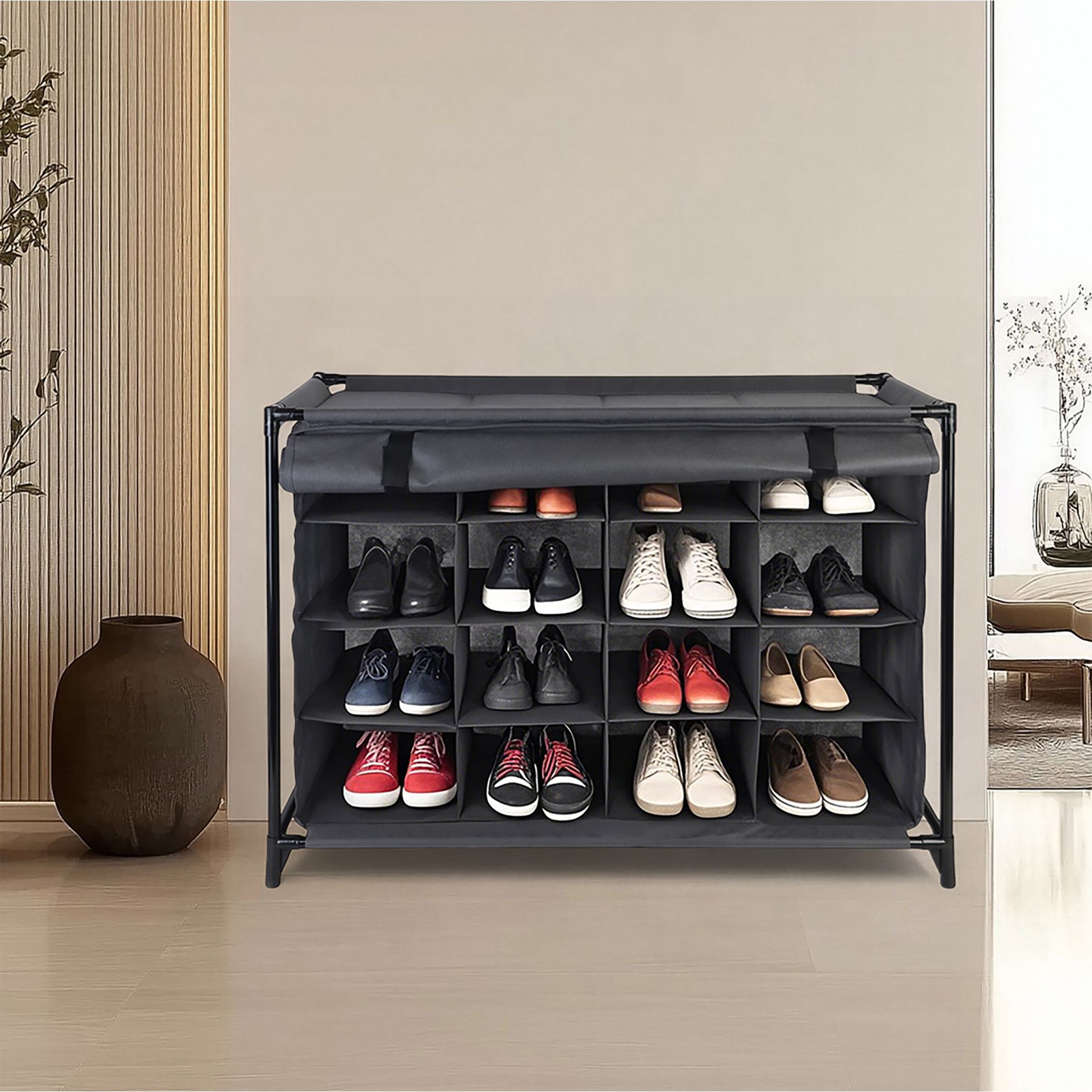 Camping-Schuhregal 16 Fächer Schwarz-Grau von Relaxdays