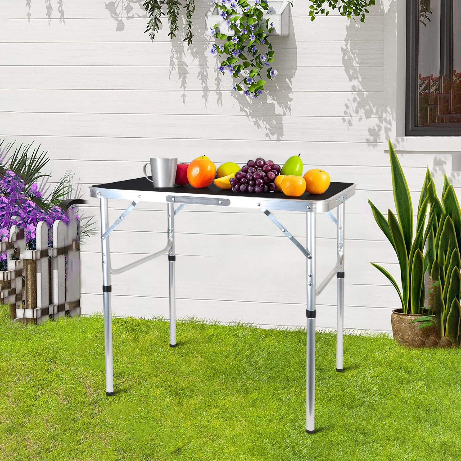 Campingtisch klappbar & höhenverstellbar Schwarz-Silber von Relaxdays