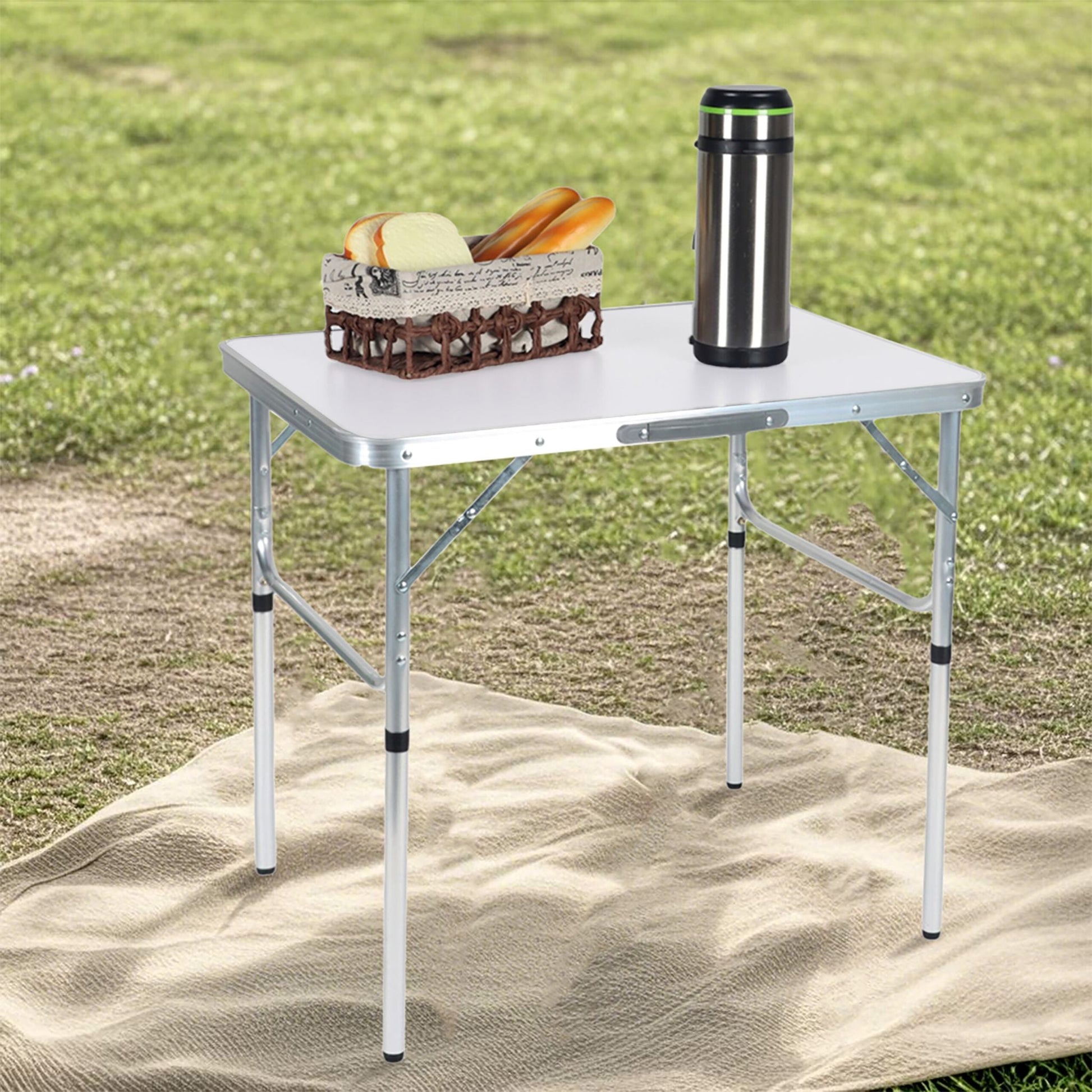 Campingtisch klappbar & höhenverstellbar Weiss-Silber von Relaxdays