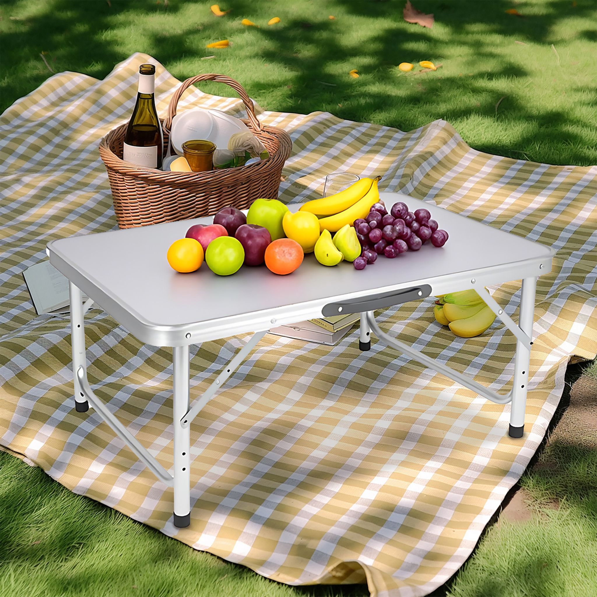 Campingtisch klappbar & höhenverstellbar Weiss-Silber von Relaxdays