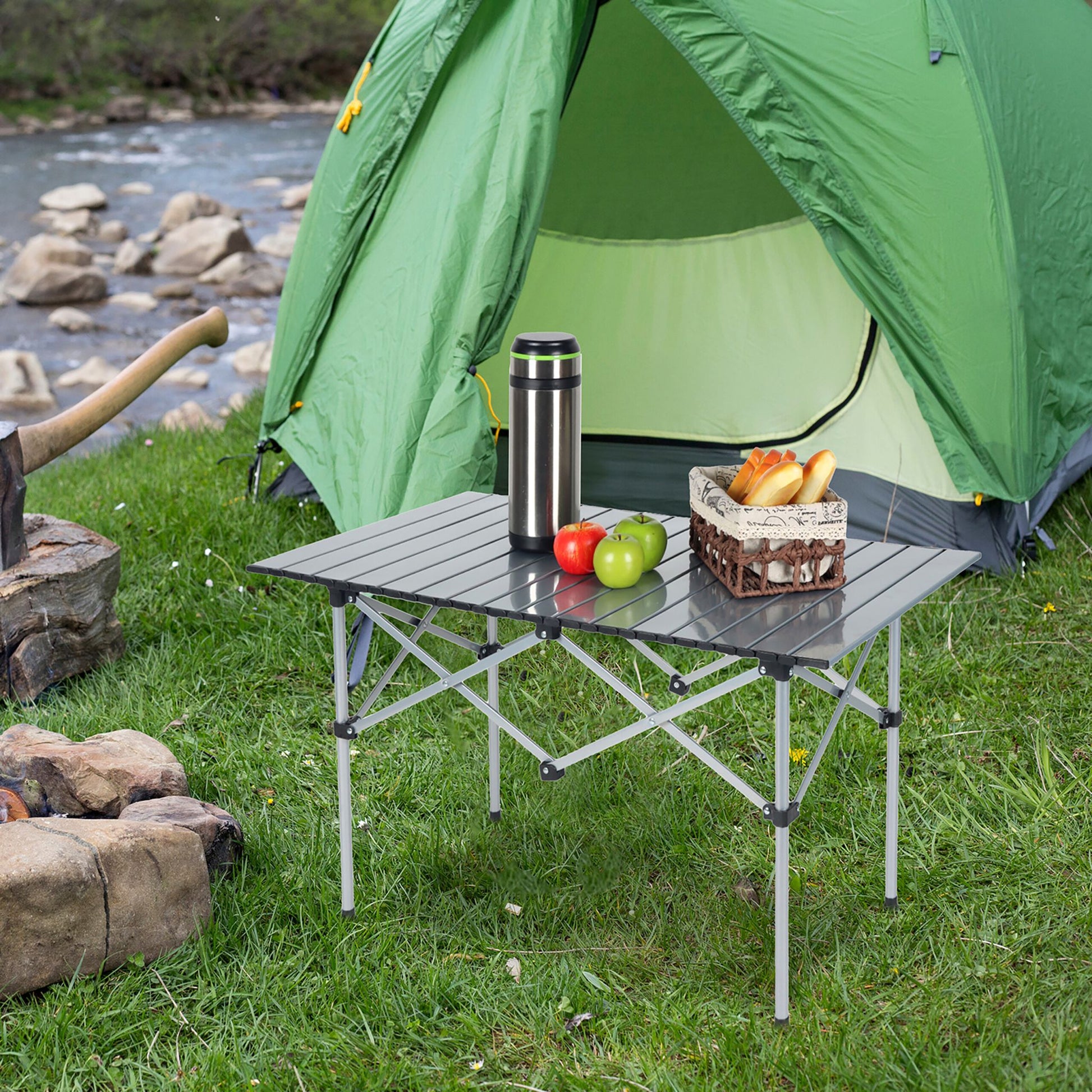 Faltbarer Campingtisch Stahl Silber von Relaxdays