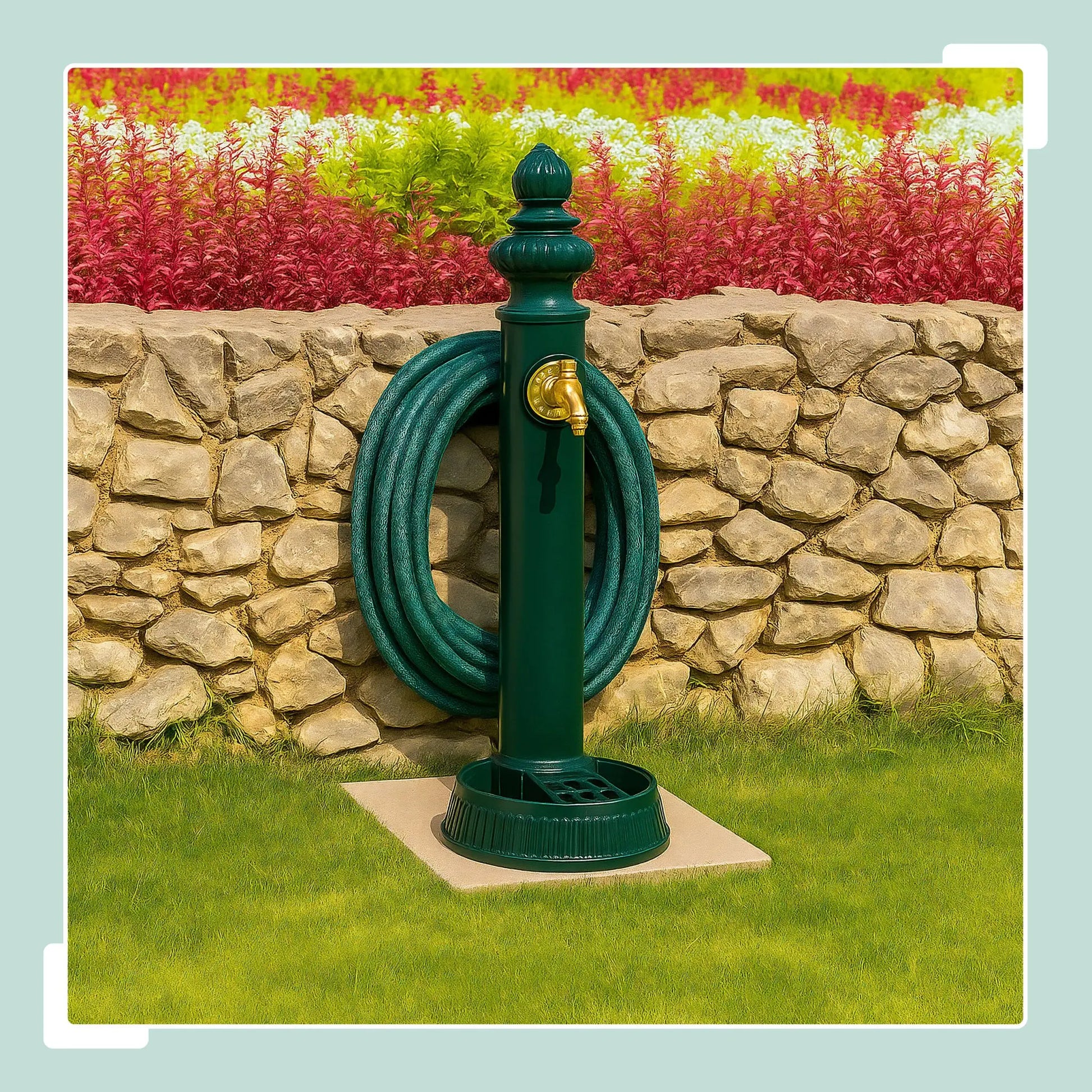 Standbrunnen antik 83cm Schlauchalter Dunkelgrün-Gold von Relaxdays