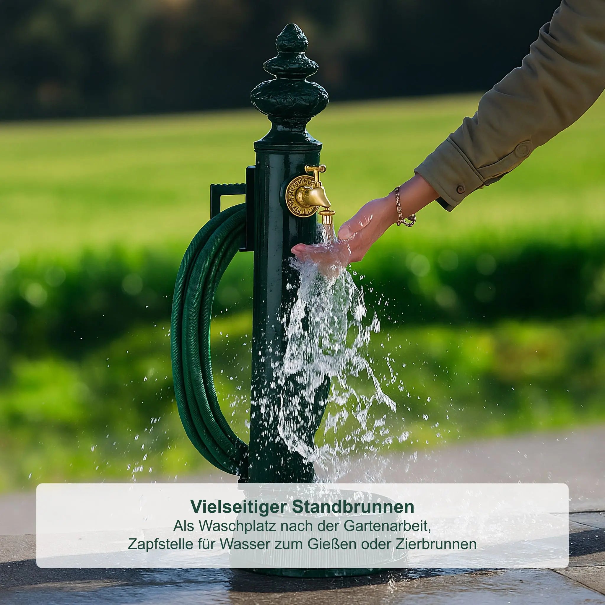 Standbrunnen antik 83cm Schlauchalter Dunkelgrün-Gold von Relaxdays