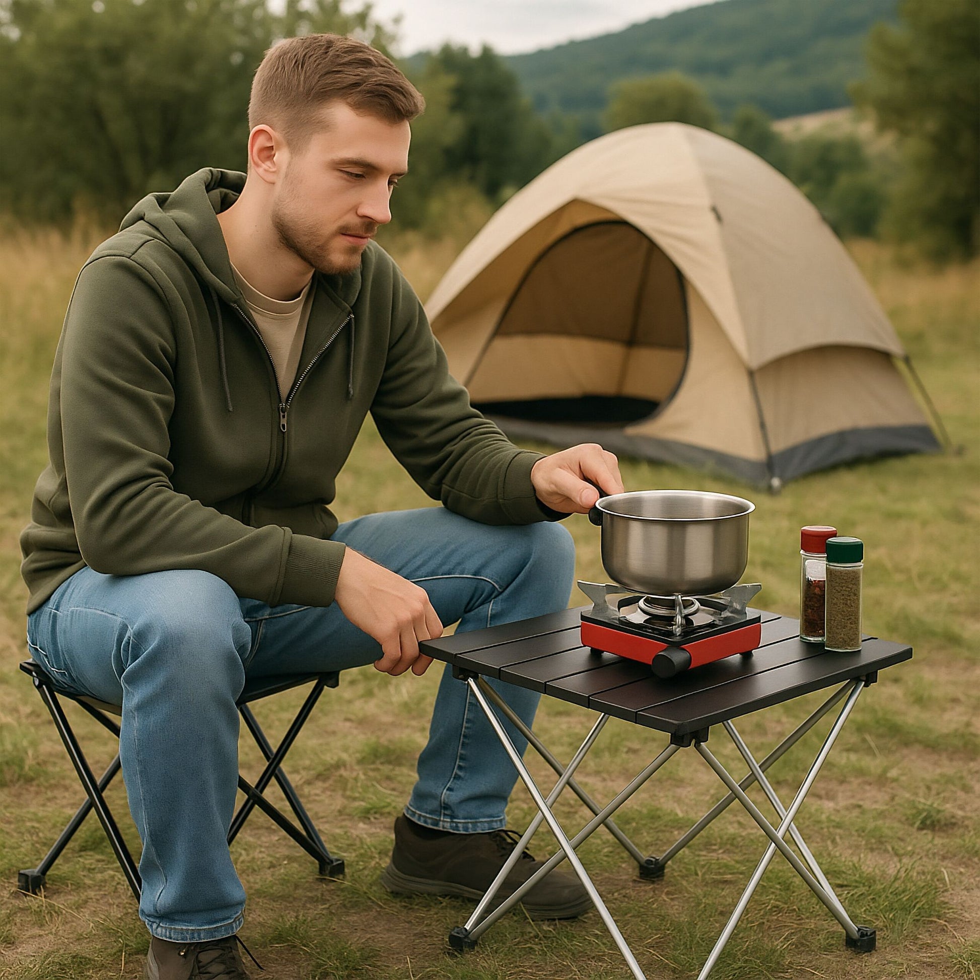 Faltbarer Campingtisch Aluminium Schwarz-Silber von Relaxdays