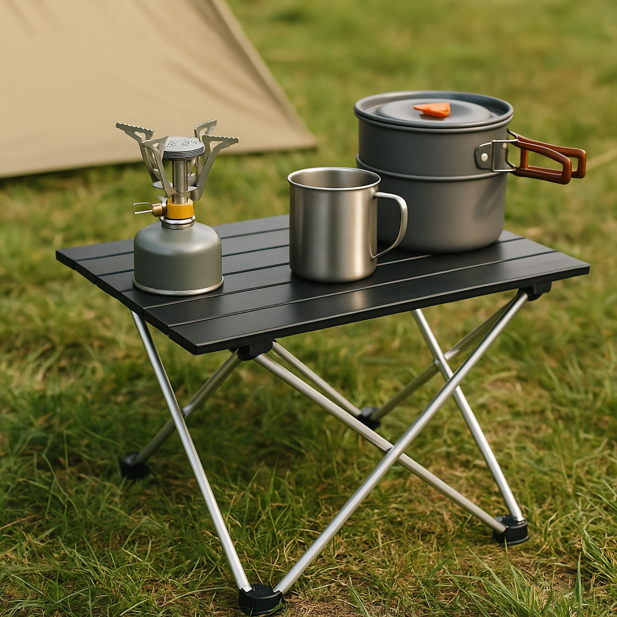 Faltbarer Campingtisch Aluminium Schwarz-Silber von Relaxdays