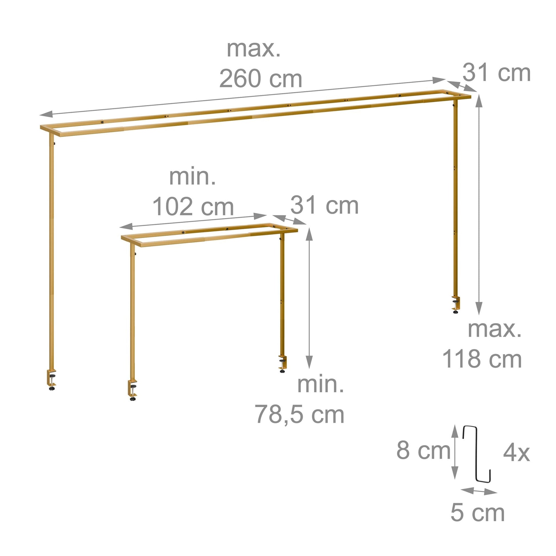 Ausziehbarer Tischbogen mit 2 Stangen Gold-Schwarz von Relaxdays