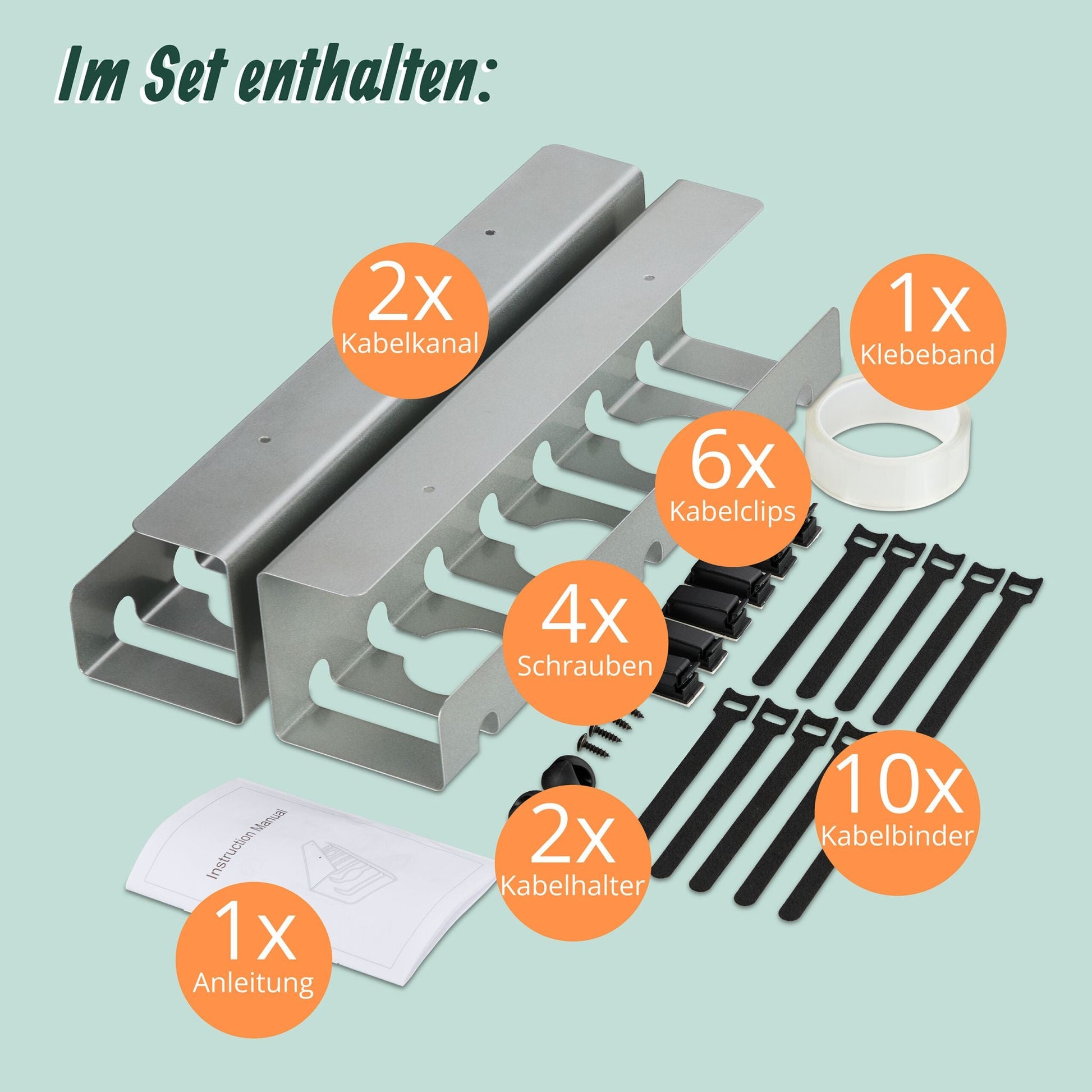 Kabelkanal für Schreibtisch 2er-Set Silber von Relaxdays
