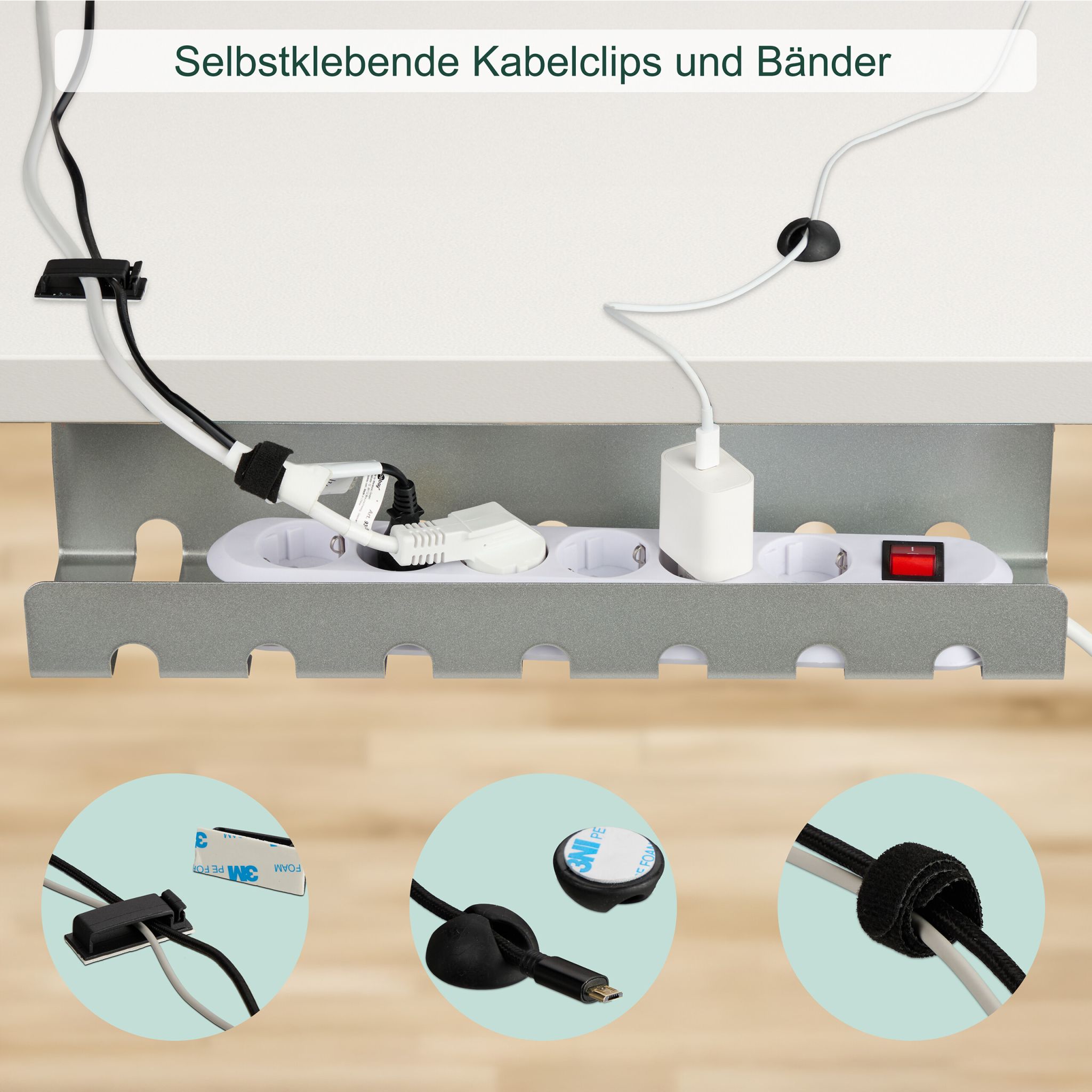 Kabelkanal für Schreibtisch 2er-Set Silber von Relaxdays