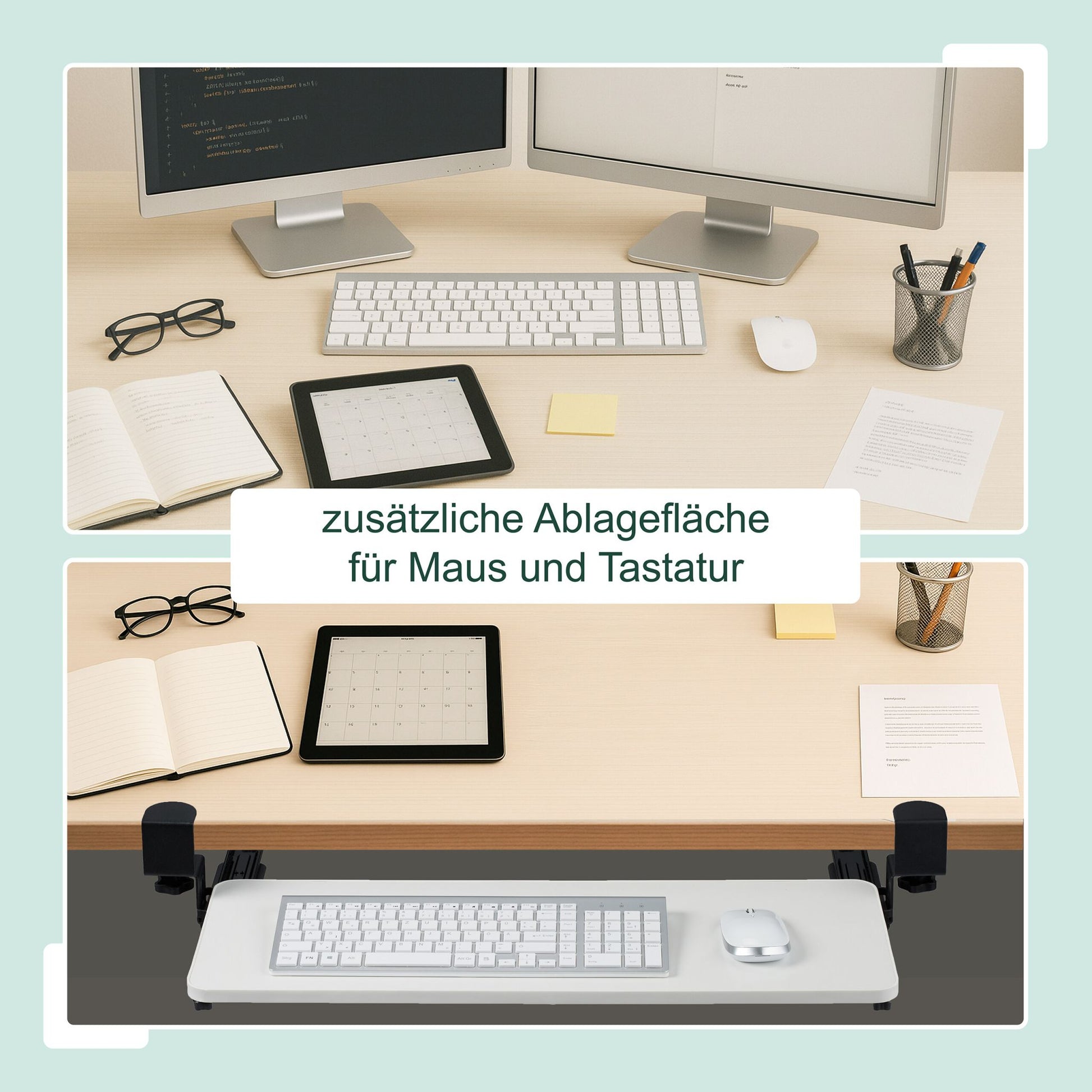 Ausziehbare Tastaturablage zum Klemmen Weiss-Schwarz von Relaxdays