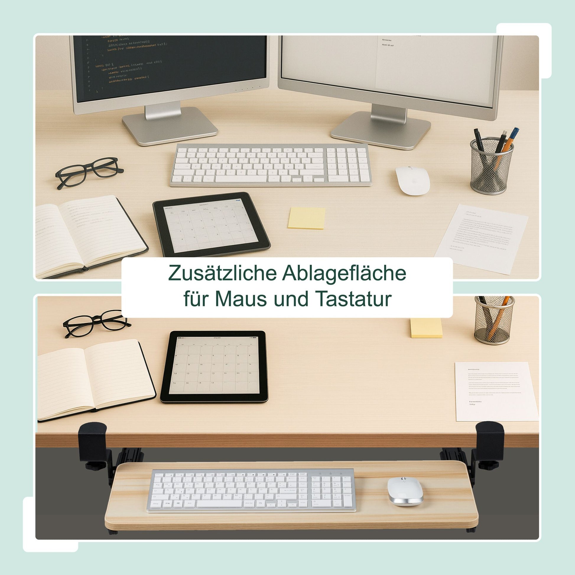 Ausziehbare Tastaturablage zum Klemmen Hellbraun-Schwarz von Relaxdays