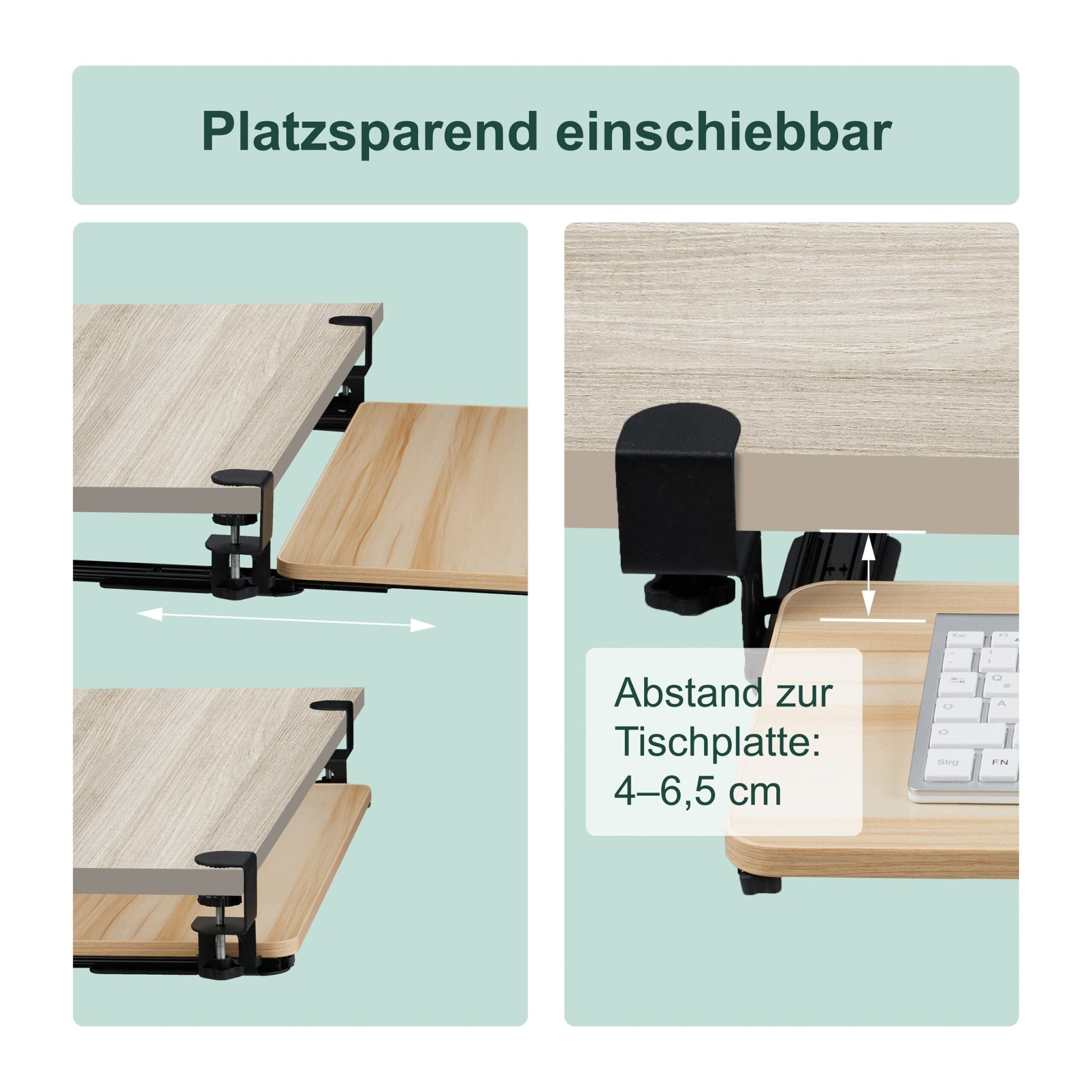 Ausziehbare Tastaturablage zum Klemmen Hellbraun-Schwarz von Relaxdays