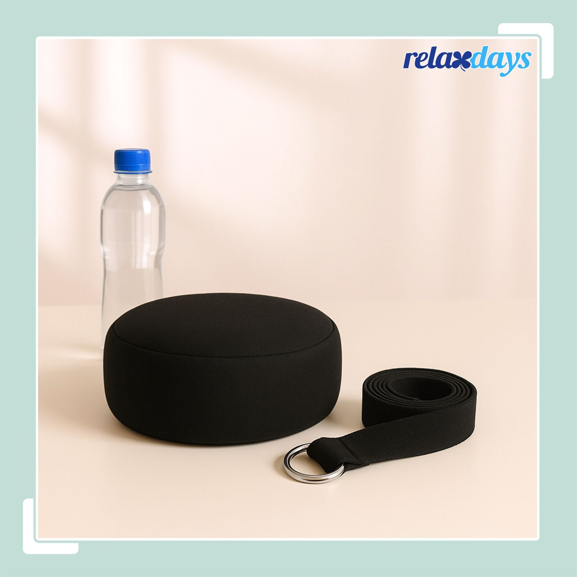 Meditationskissen mit Yogagurt Schwarz von Relaxdays
