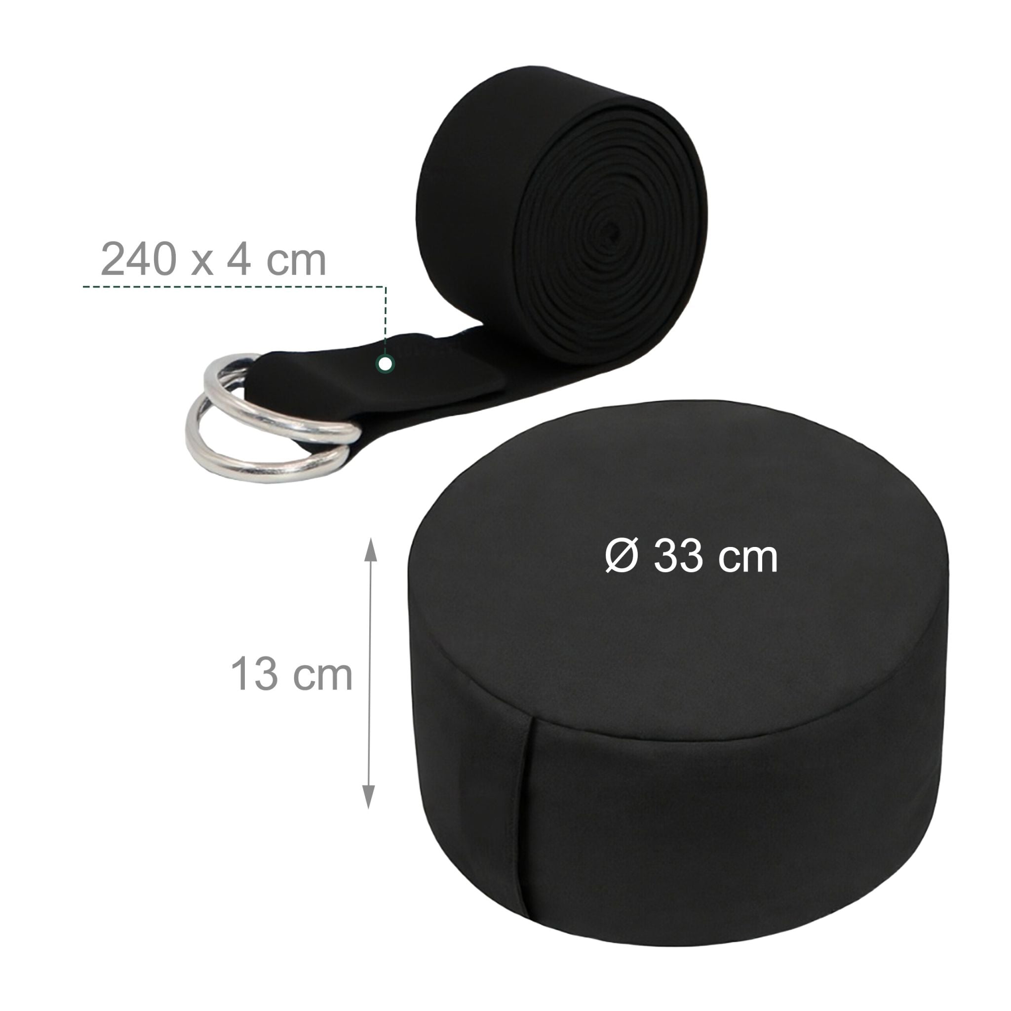 Meditationskissen mit Yogagurt Schwarz von Relaxdays