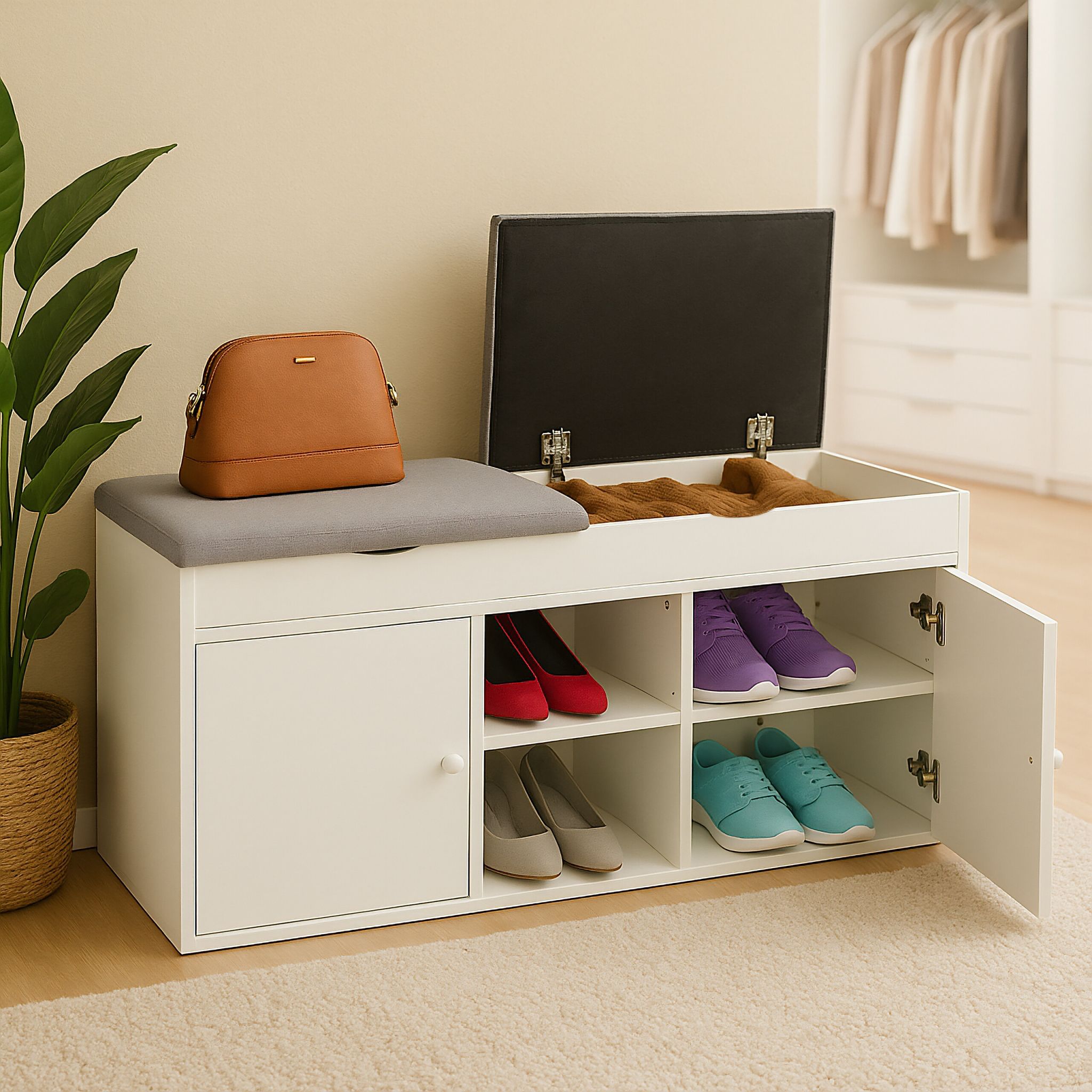 Schuhbank mit klappbarer Sitzfläche Weiss-Grau von Relaxdays