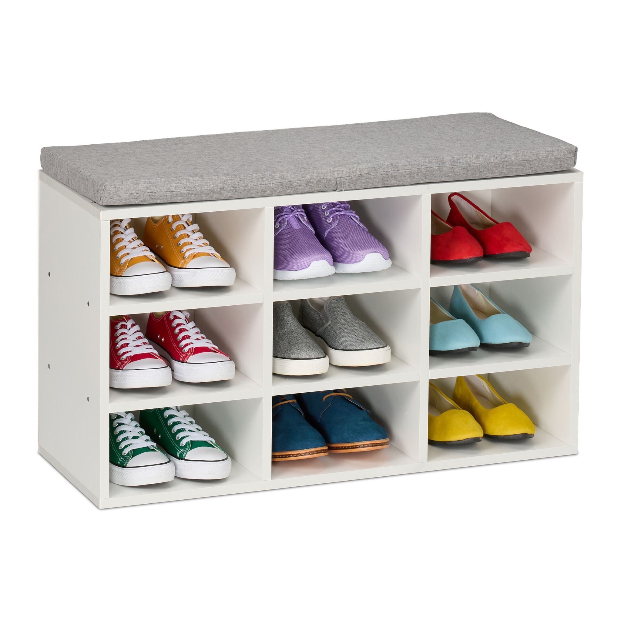 Schuhbank mit gepolsterter Sitzfläche Weiss-Grau von Relaxdays