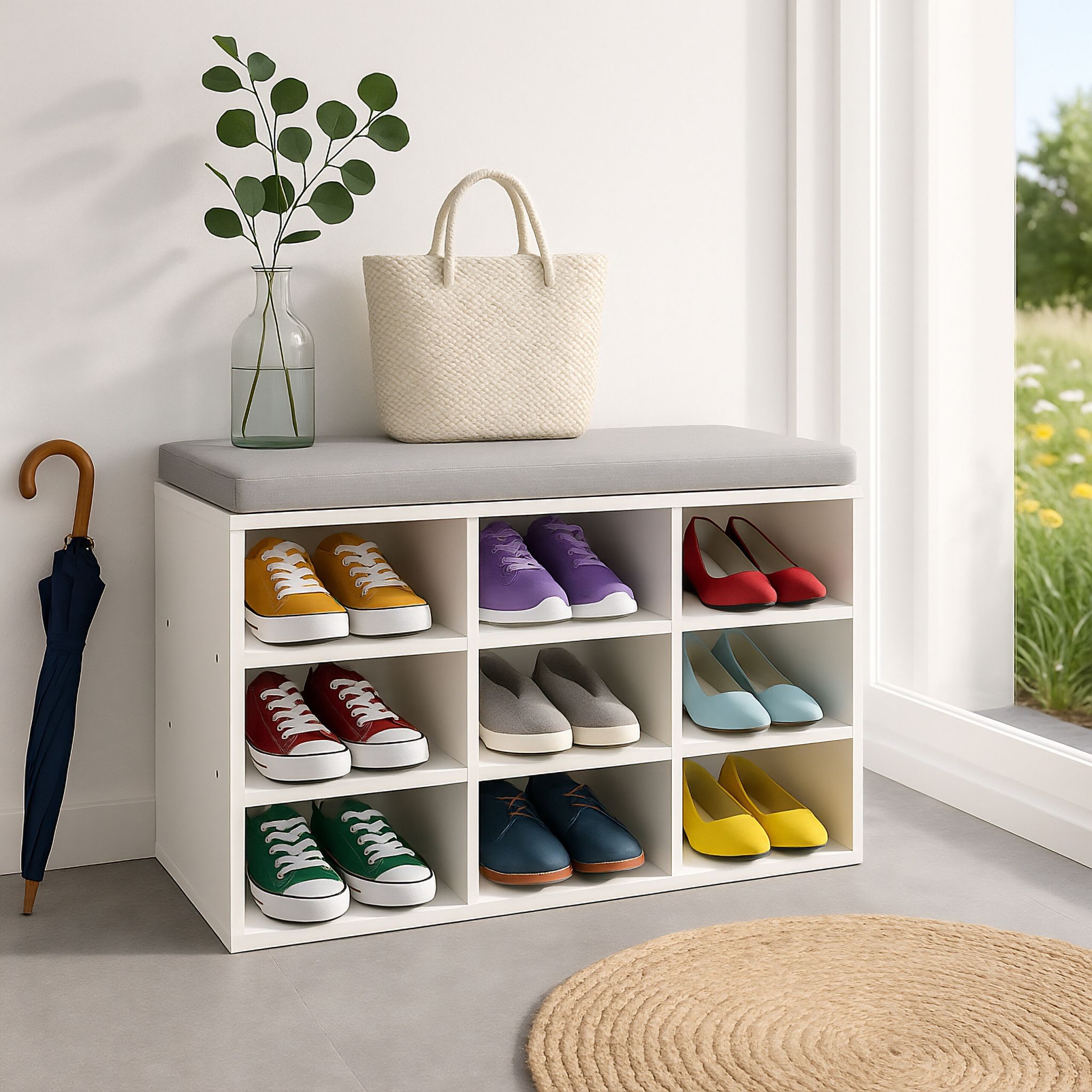 Schuhbank mit gepolsterter Sitzfläche Weiss-Grau von Relaxdays