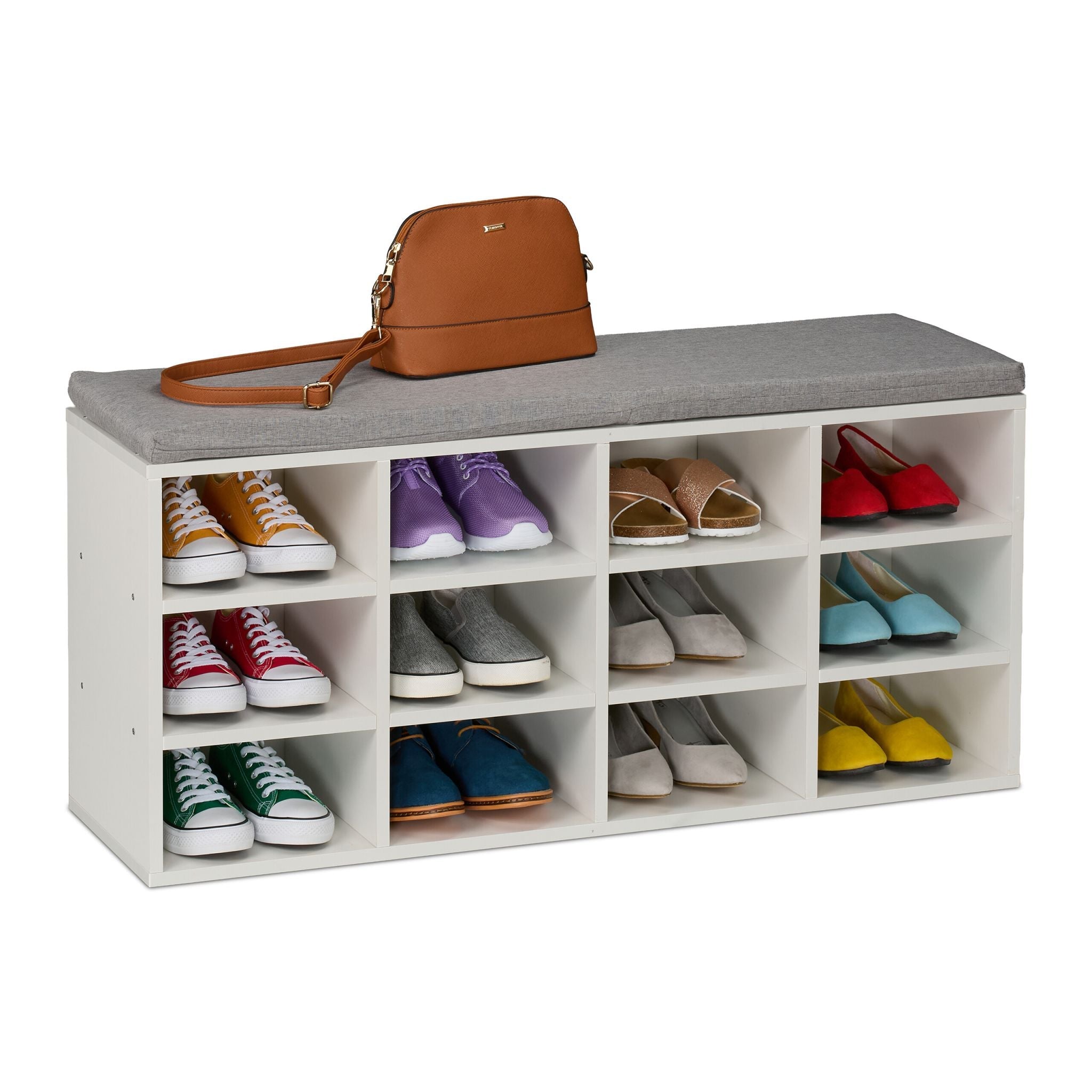 Schuhbank mit gepolsterter Sitzfläche Weiss-Grau von Relaxdays