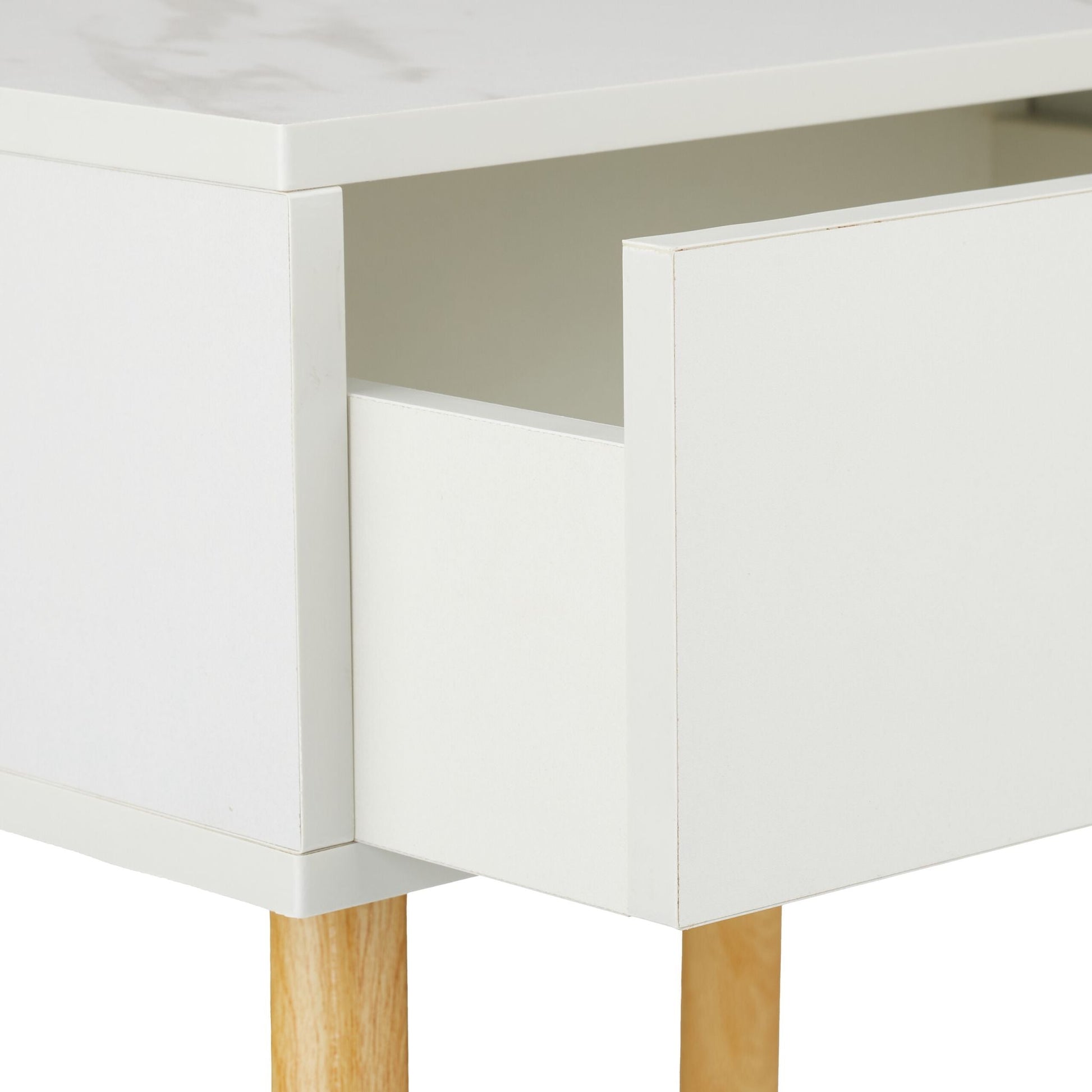 Nachttisch Marmoroptik & Holzbeine Weiss-Hellbraun-Grau von Relaxdays