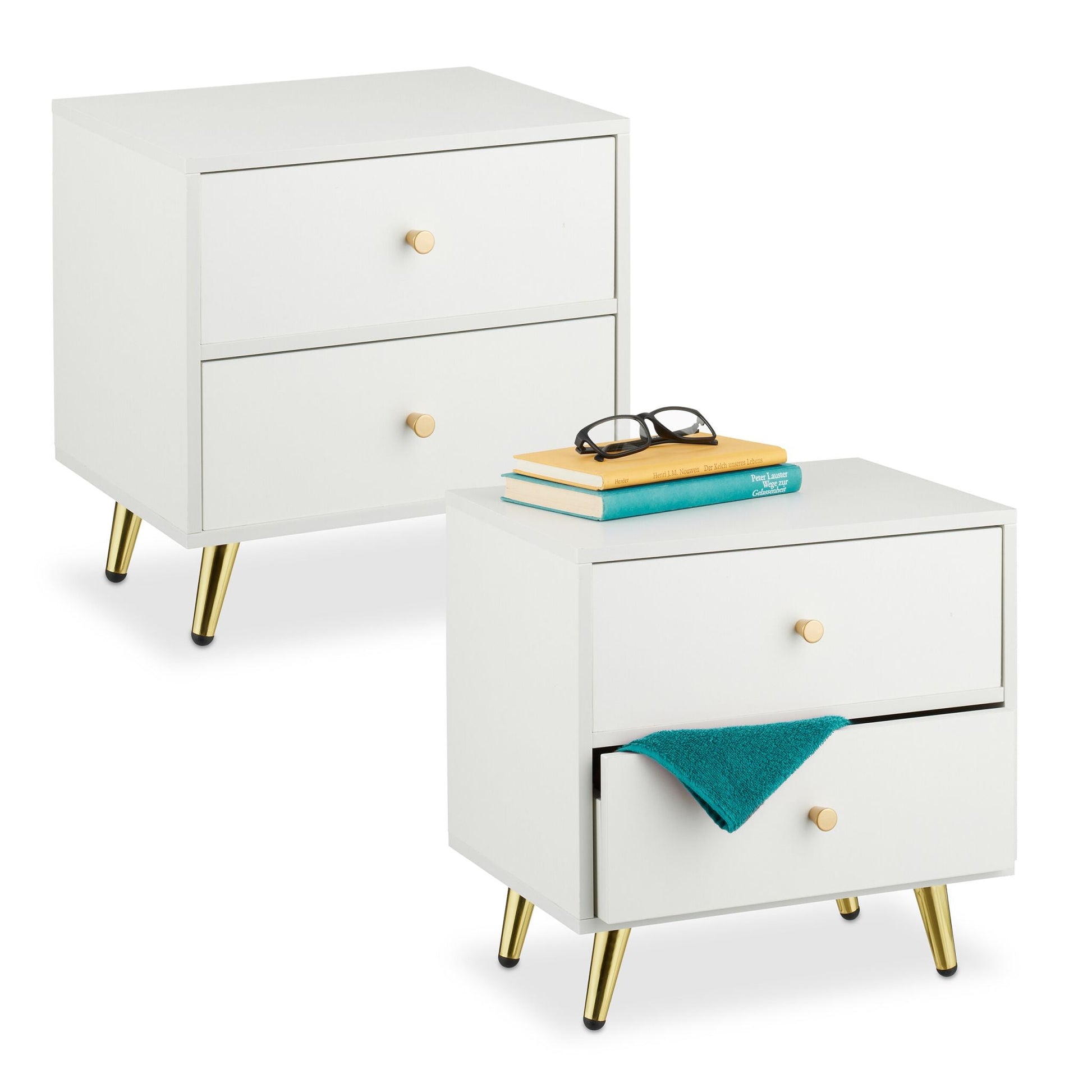 Nachttisch goldene Beine Weiss-Gold von Relaxdays