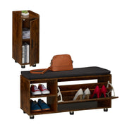 Schuhbank mit Sitzfläche & Schrank Set Braun-Schwarz von Relaxdays